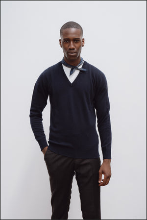 Superfine lambswool v neck in navy - Colhay's