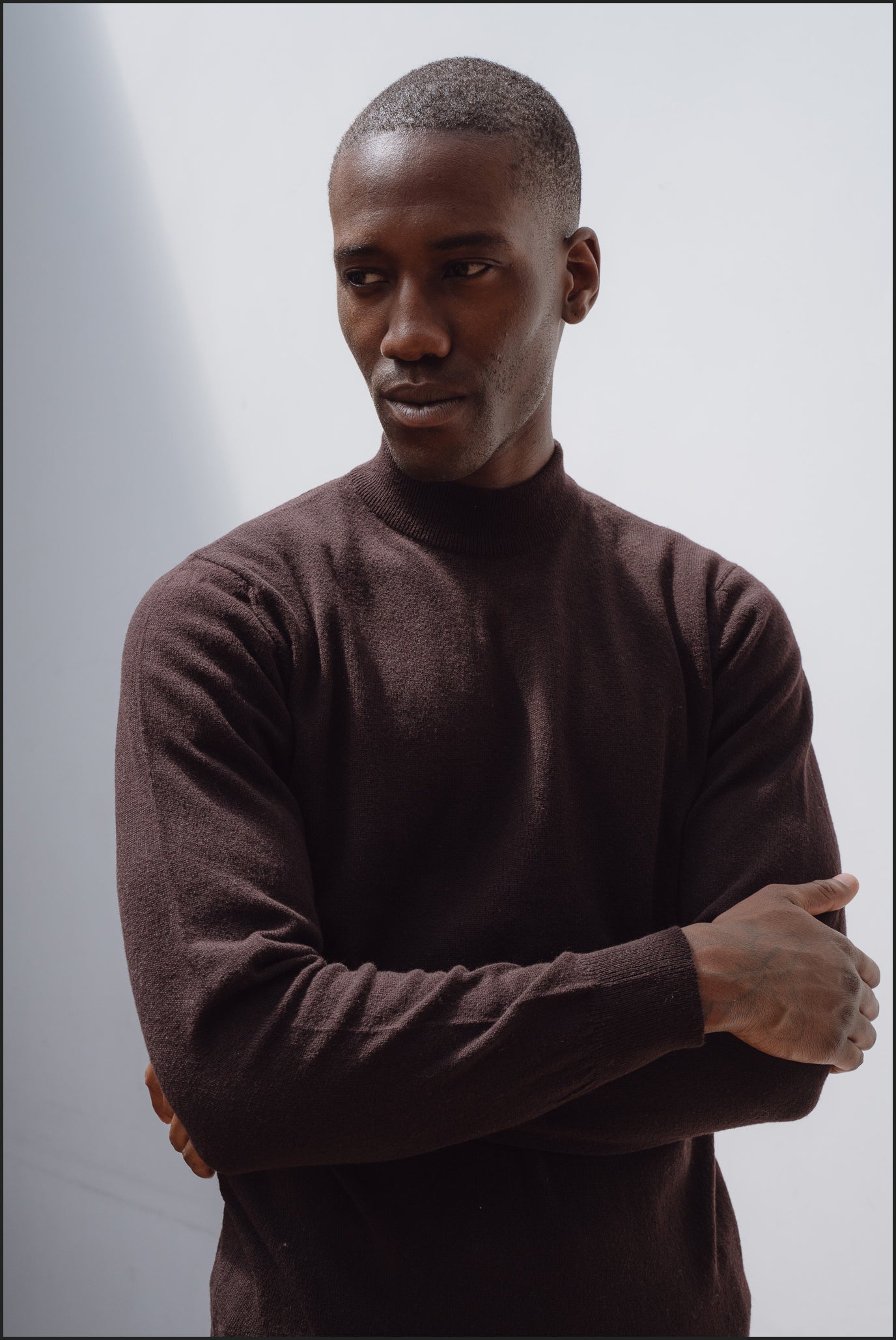 Superfine lambswool mock neck in dark brown - Colhay's