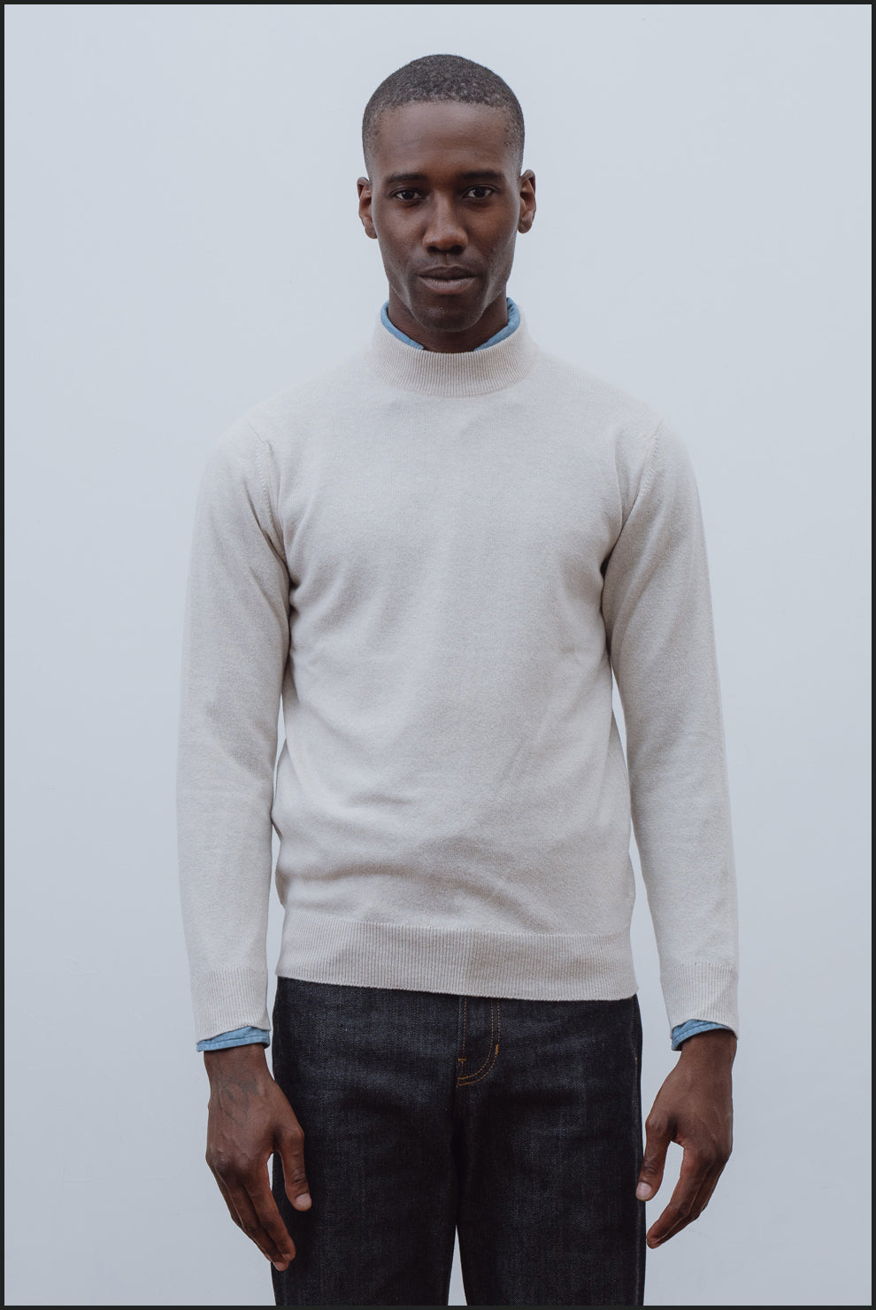 Superfine lambswool mock neck in oatmeal - Colhay's