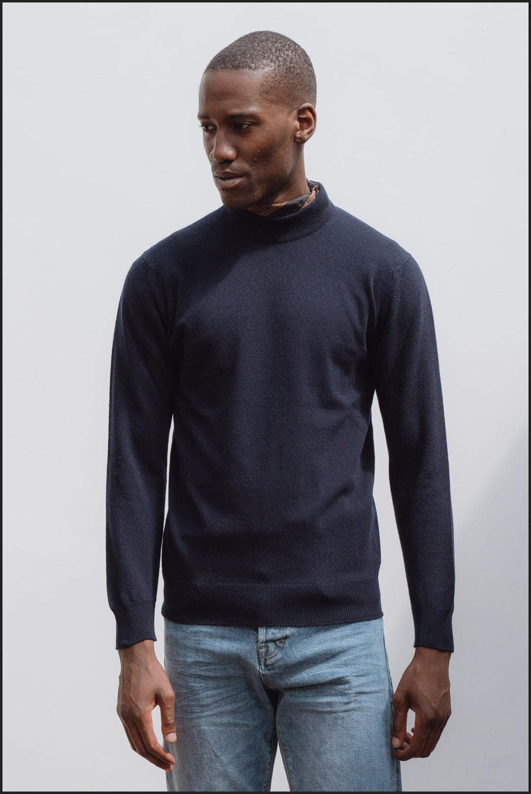 Superfine lambswool mock neck in navy - Colhay's
