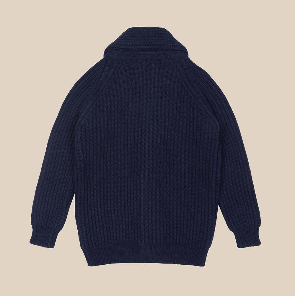 Shawl Collar Cardigan in Navy - Superfine Lambswool – Colhay's