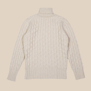 Superfine lambswool fisherman cable rollneck in ecru - Colhay's