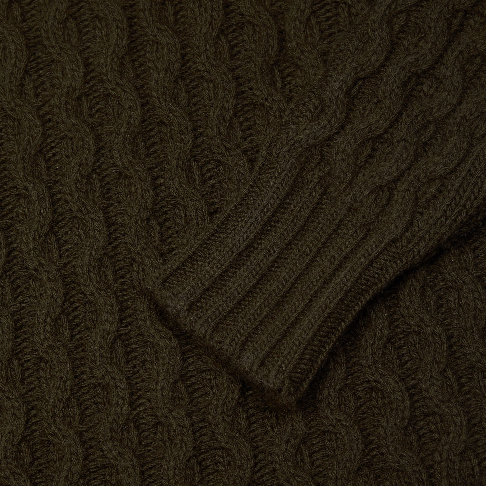 Superfine lambswool fisherman cable rollneck in olive - Colhay's
