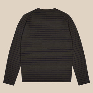 Cashmere cotton breton stripe sweater in olive and navy