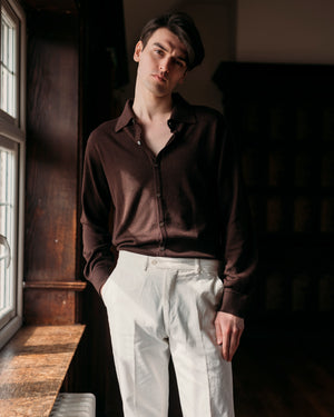 Cashmere silk resort shirt in dark brown – Colhay's