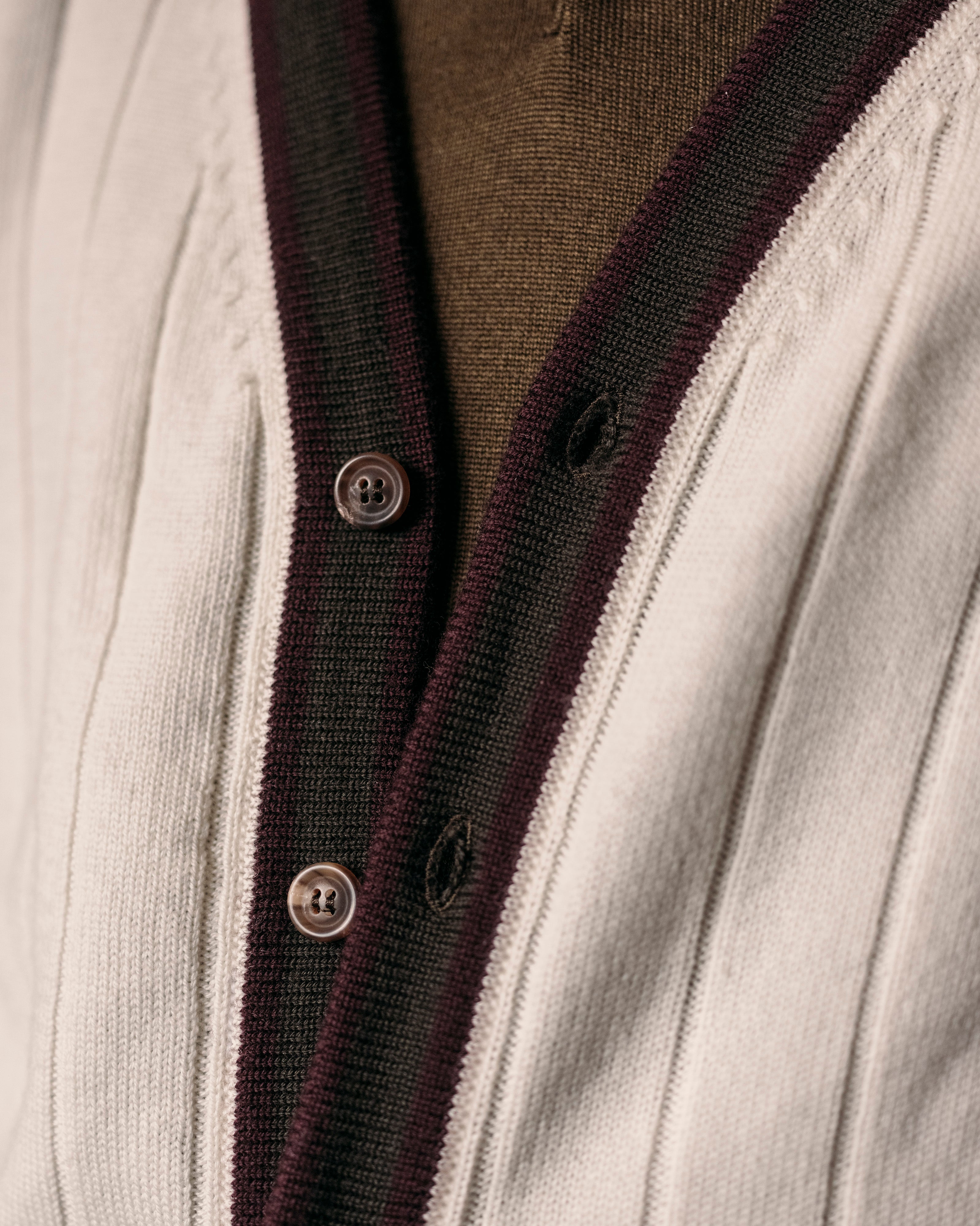 Merino club cardigan in cream purple and green