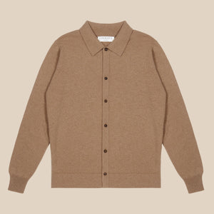 Cashmere shirt cardigan in camel