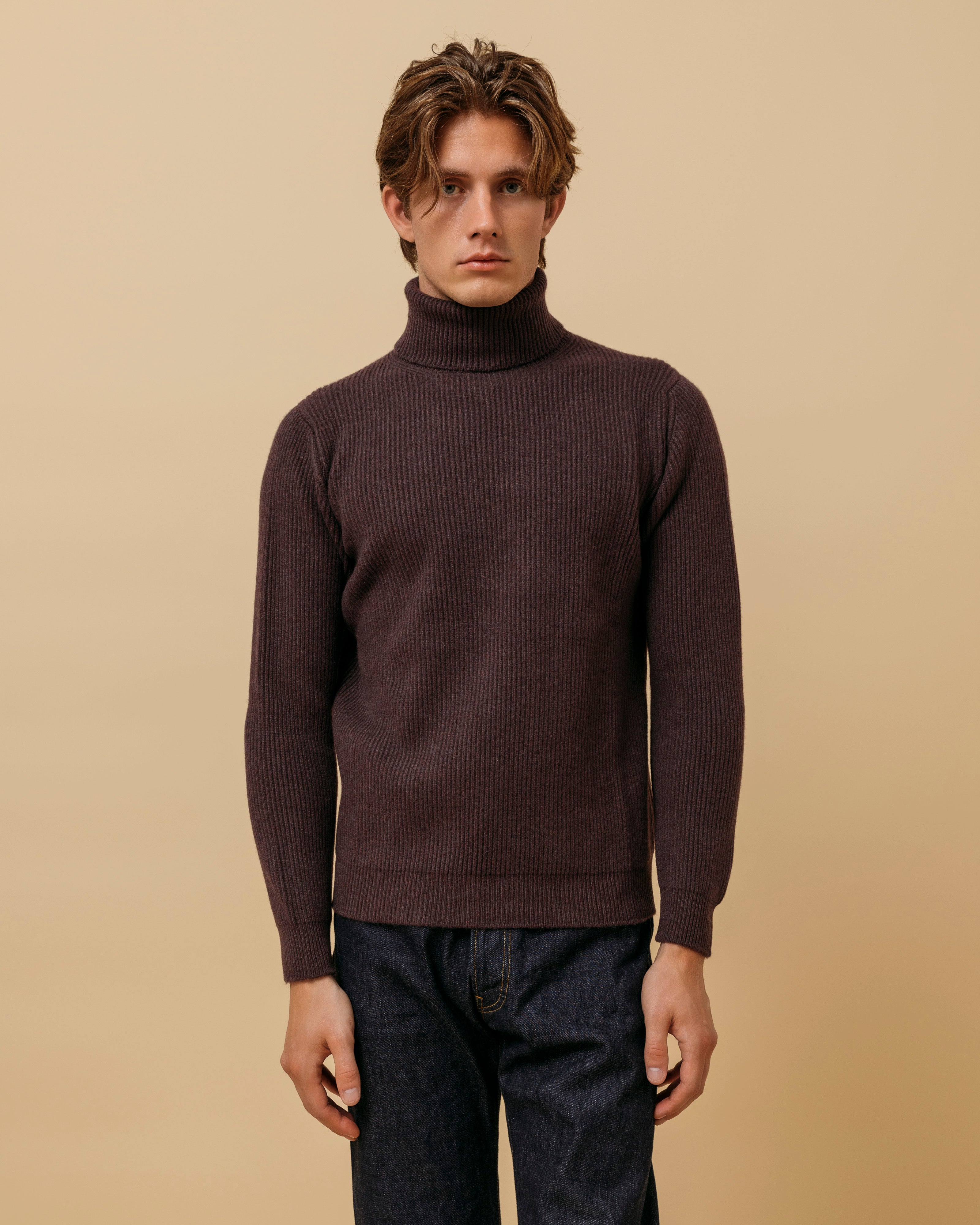 Cashmere ribbed submariner rollneck in merlot