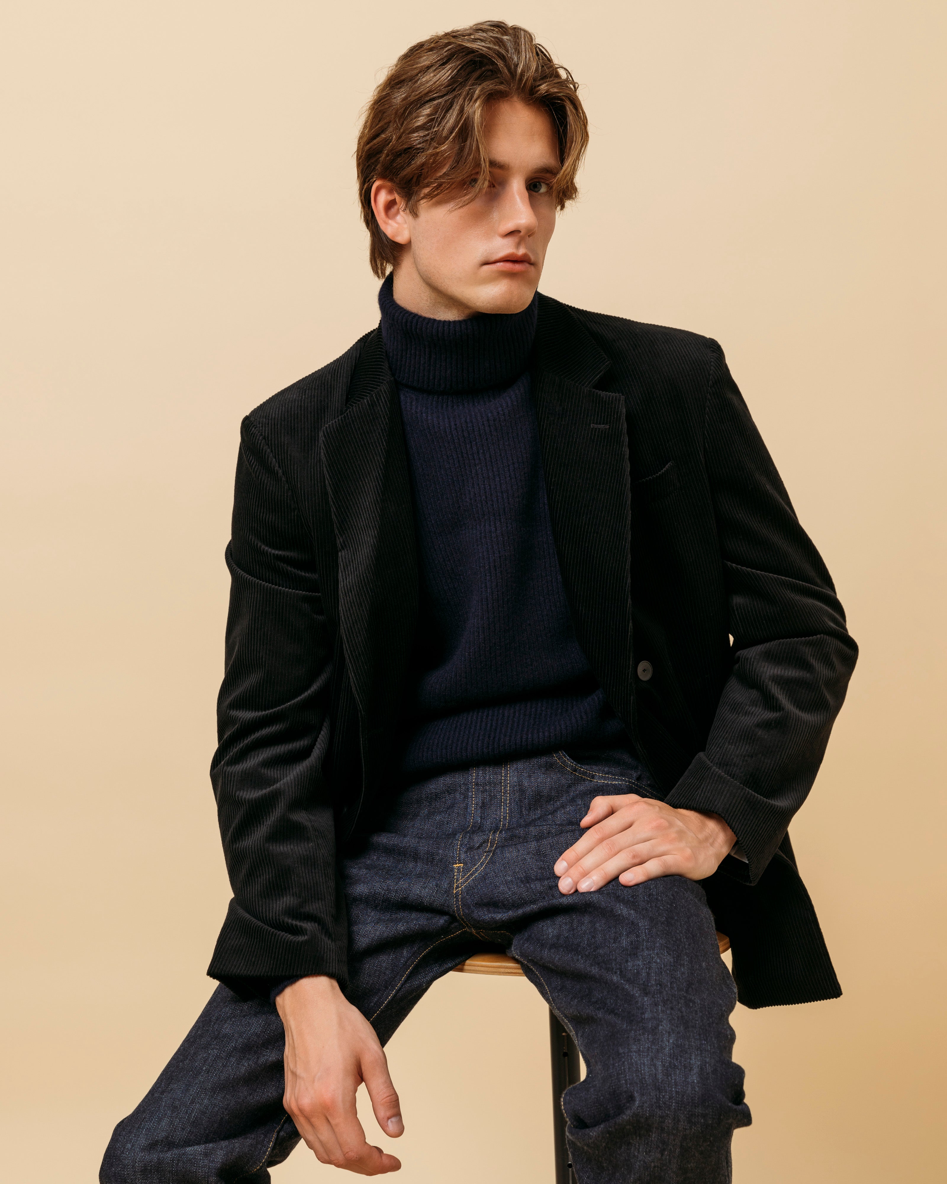 Cashmere ribbed submariner rollneck in navy