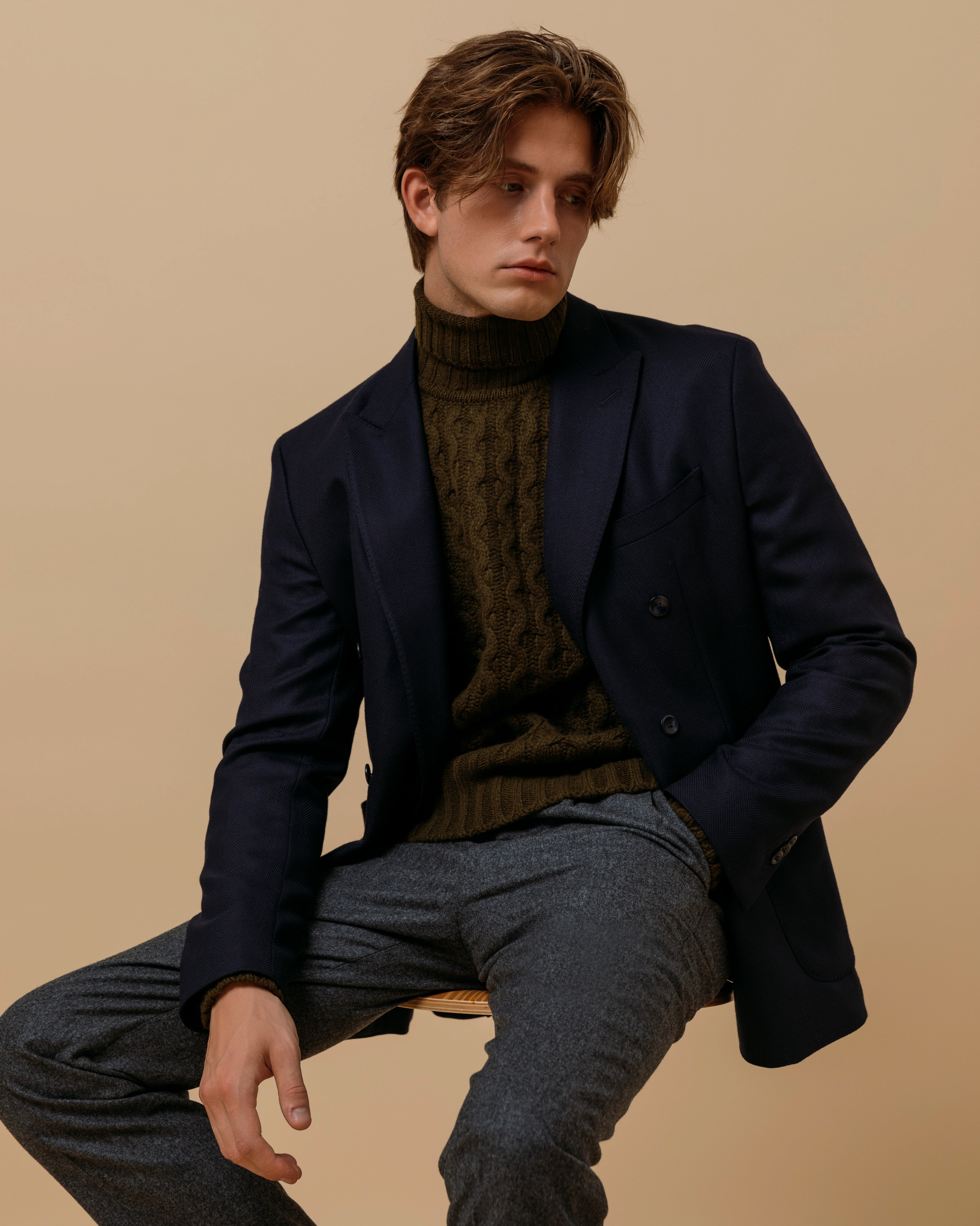 Superfine lambswool fisherman cable rollneck in olive