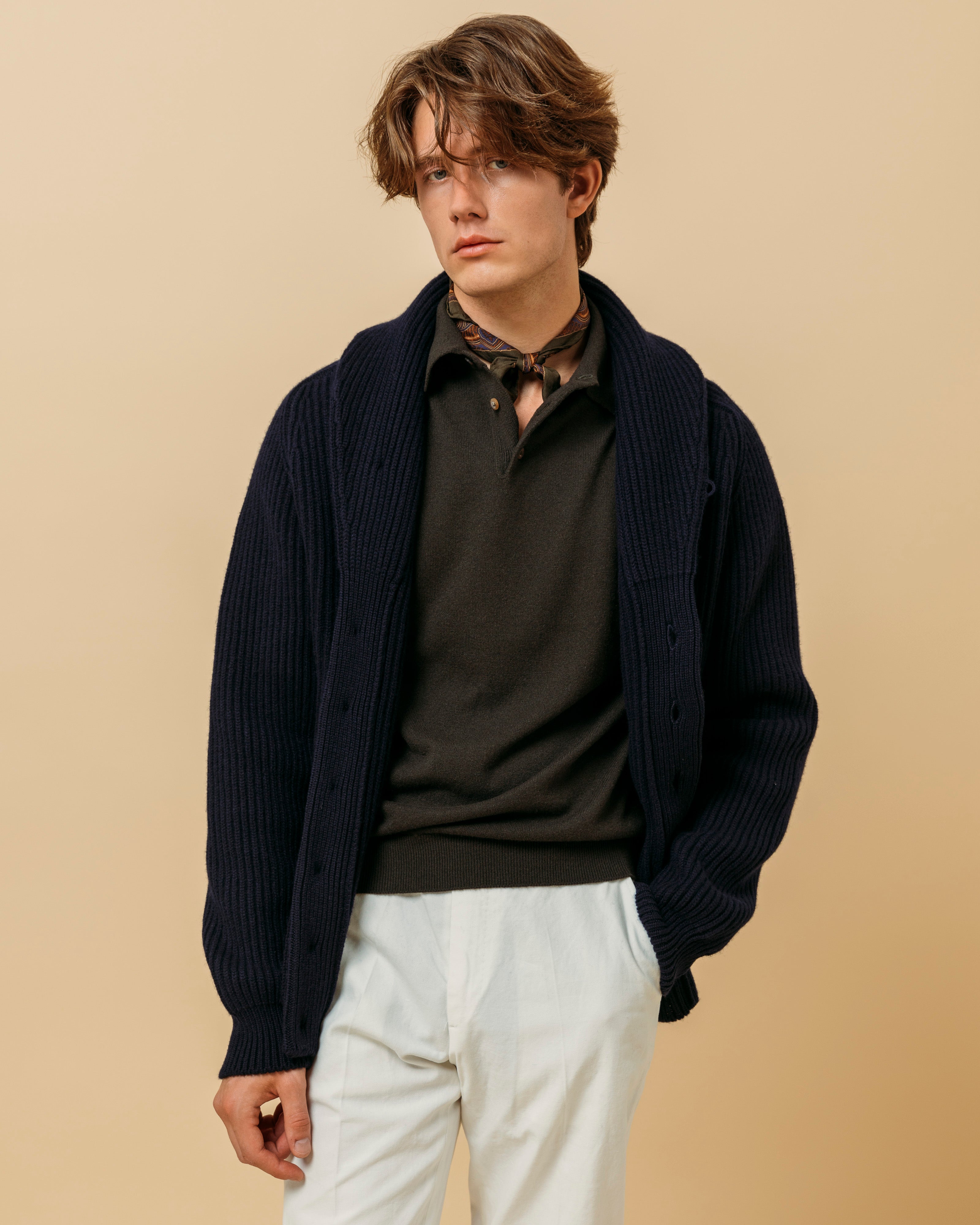 Cashmere polo shirt in dark olive