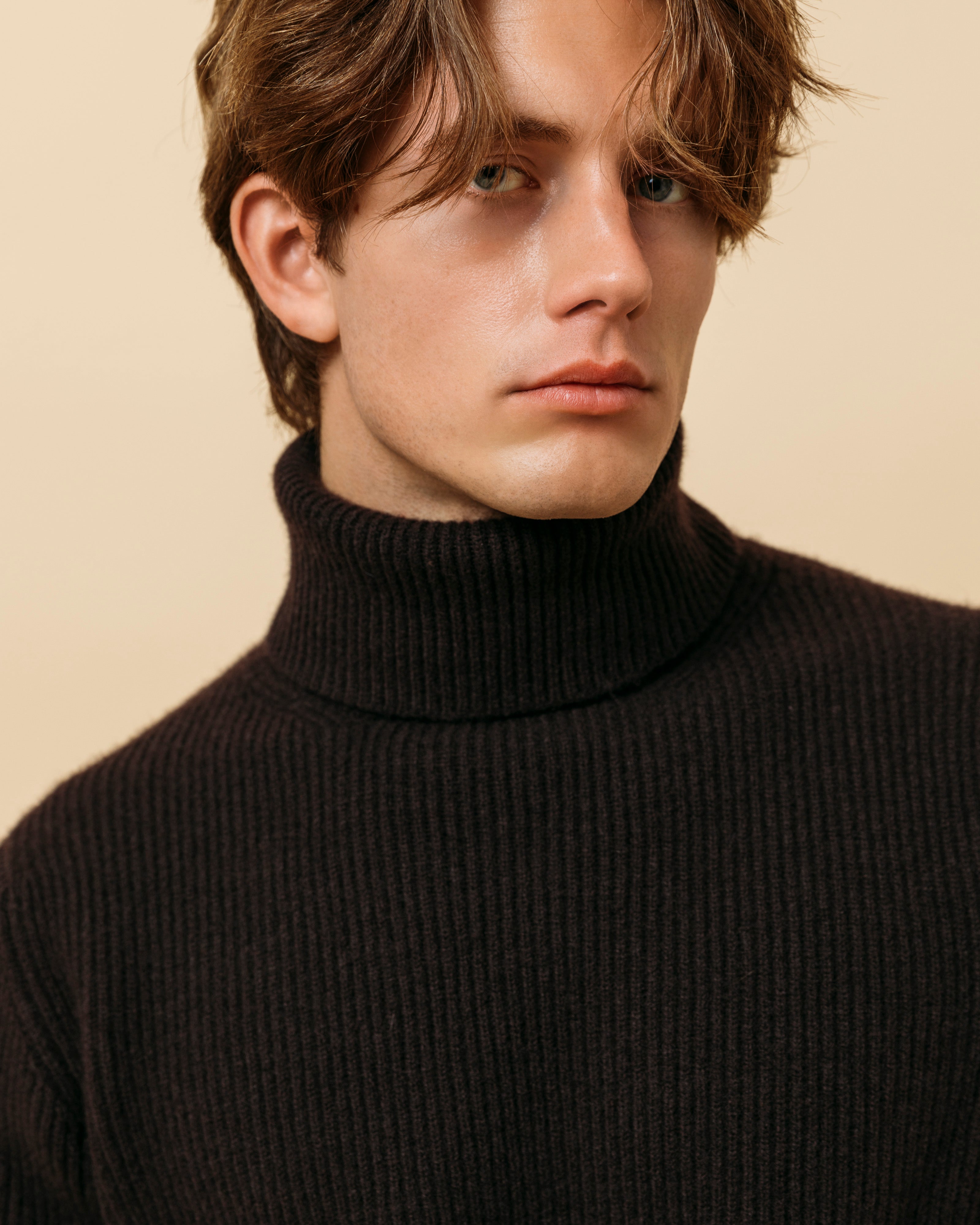 Cashmere ribbed submariner rollneck in dark brown