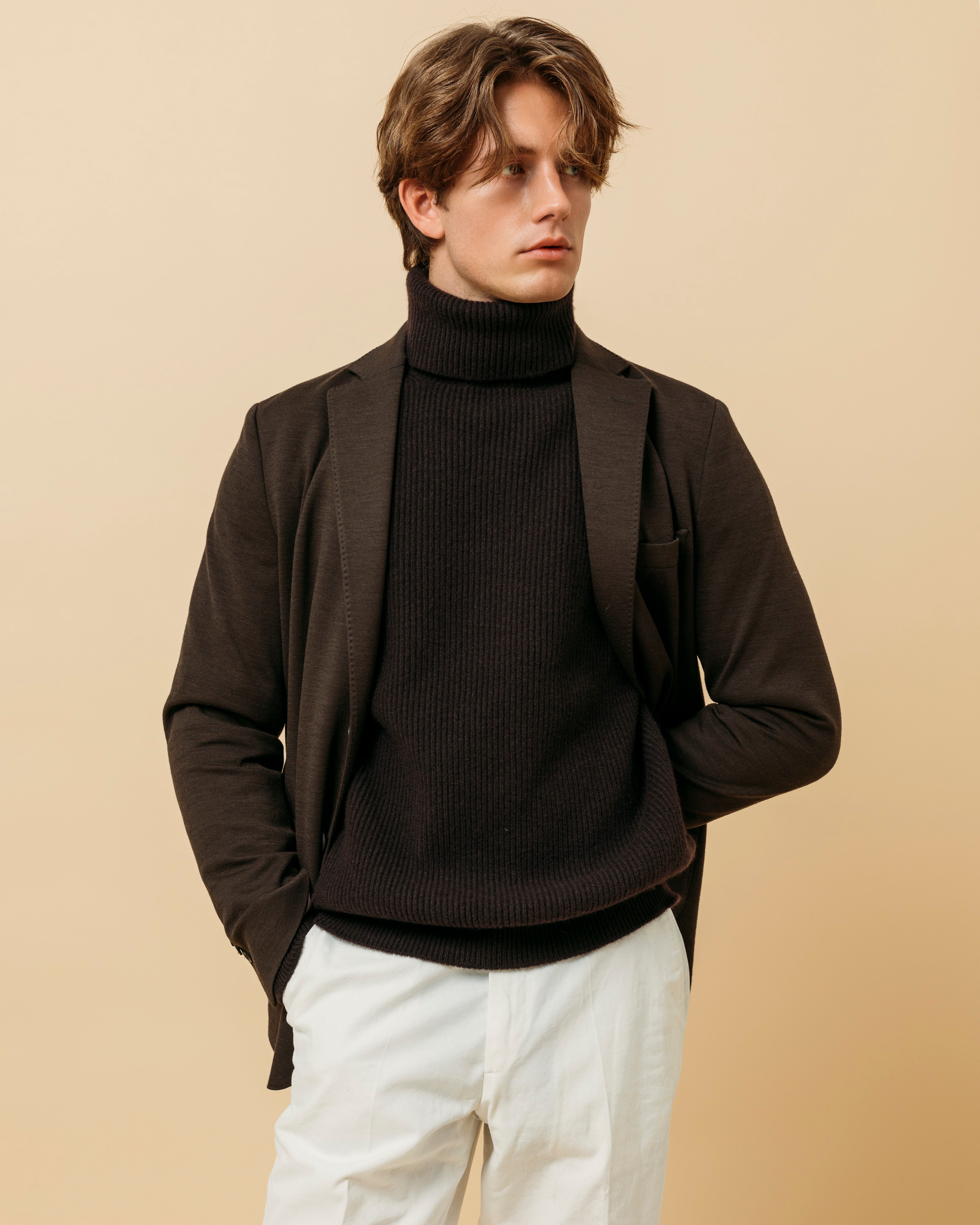 Cashmere ribbed submariner rollneck in dark brown