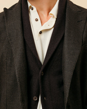 Cashmere painter's shawl collar cardigan in dark brown