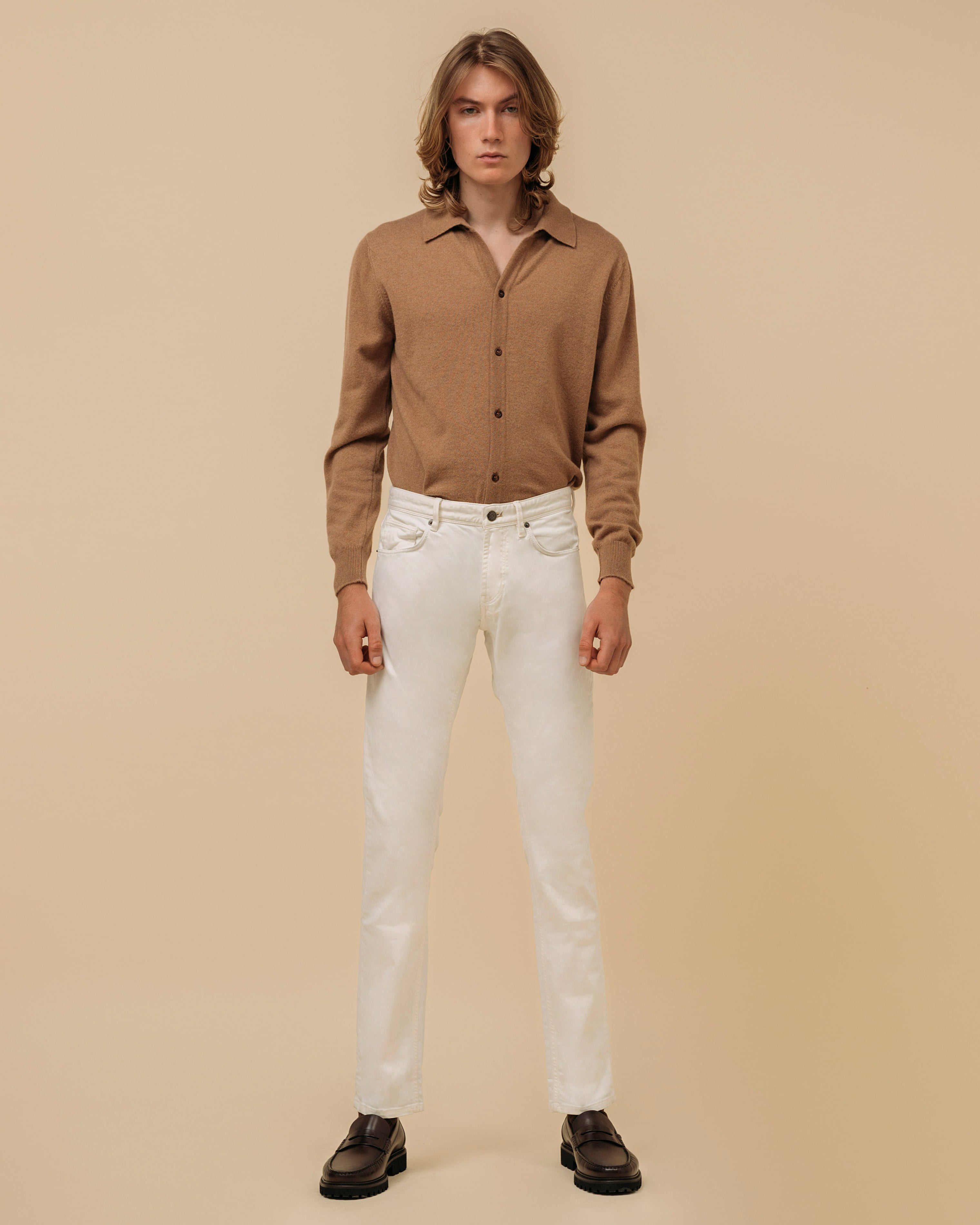 Cashmere shirt cardigan in camel