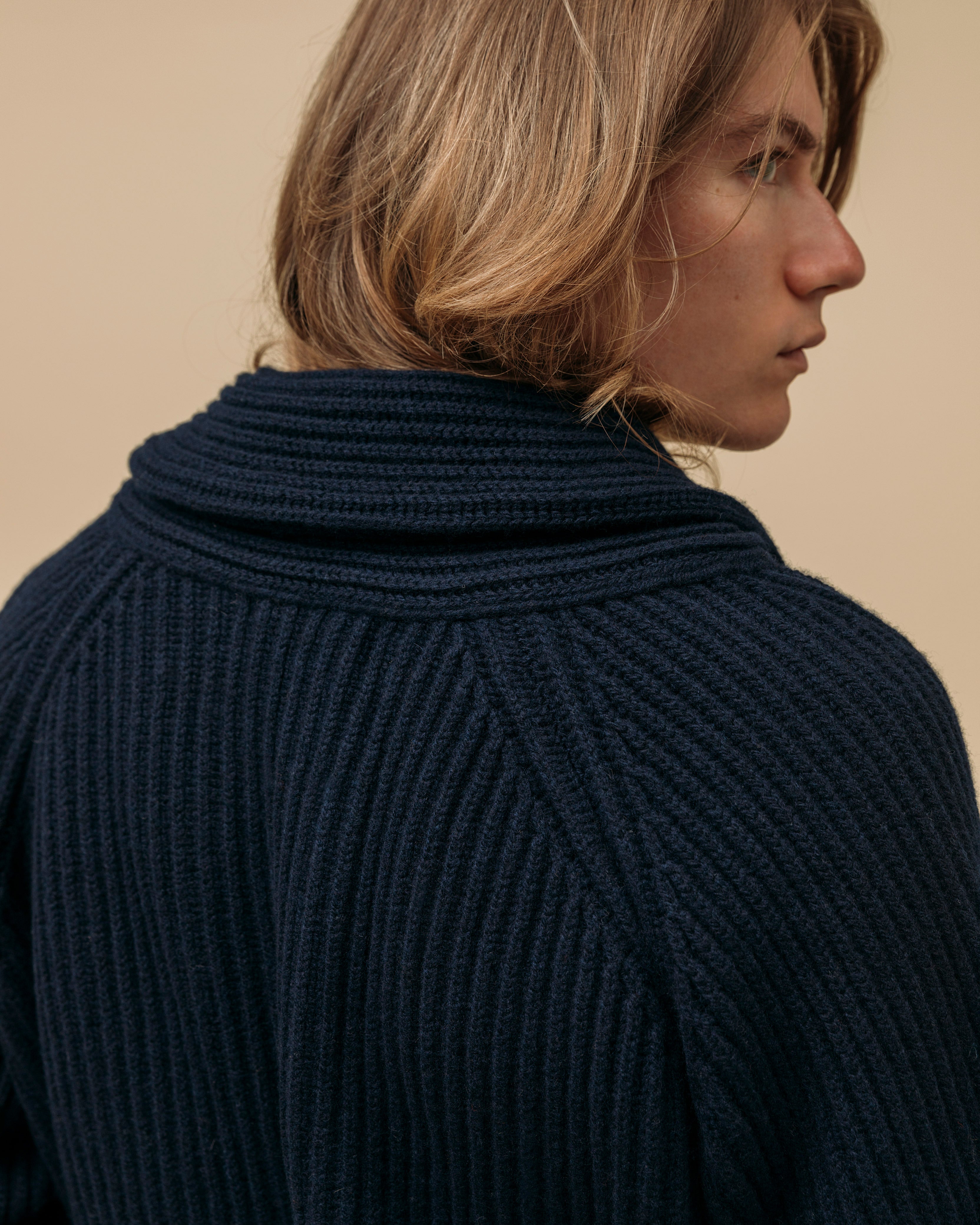 Superfine lambswool shawl coat in navy