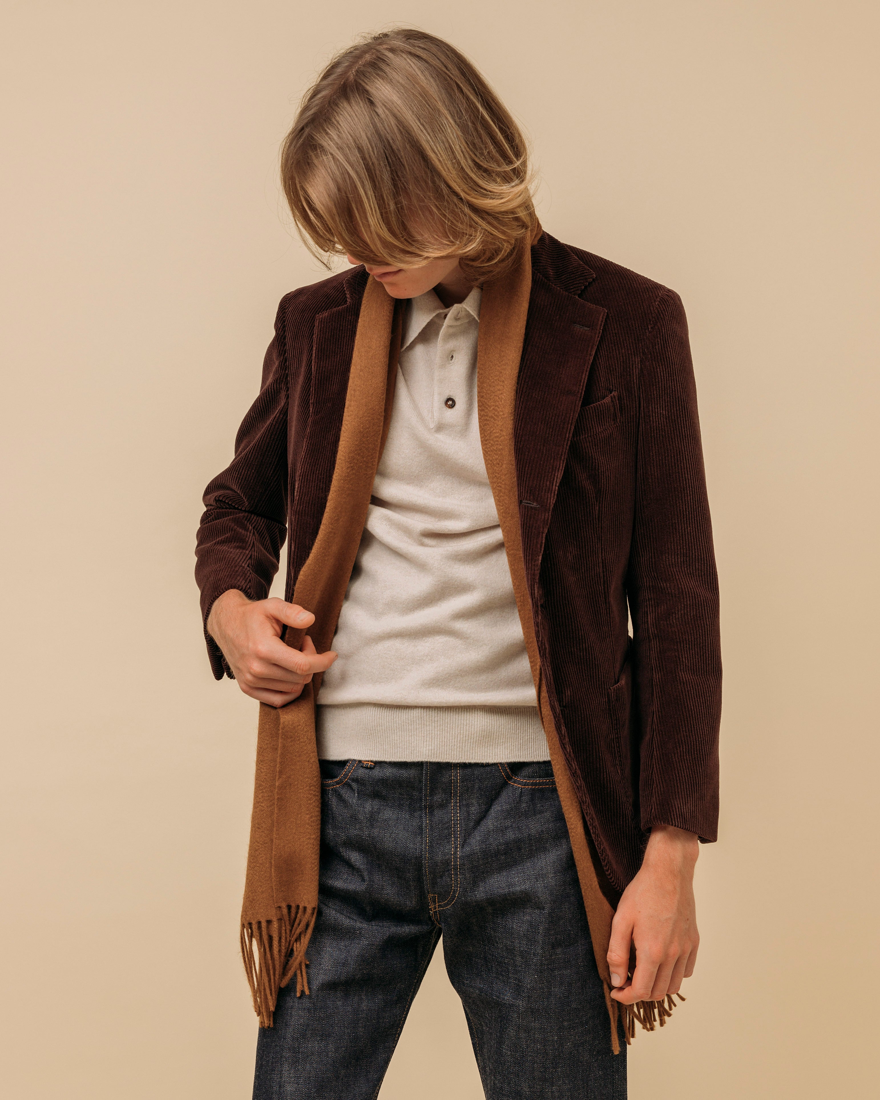 Cashmere polo shirt in oatmeal