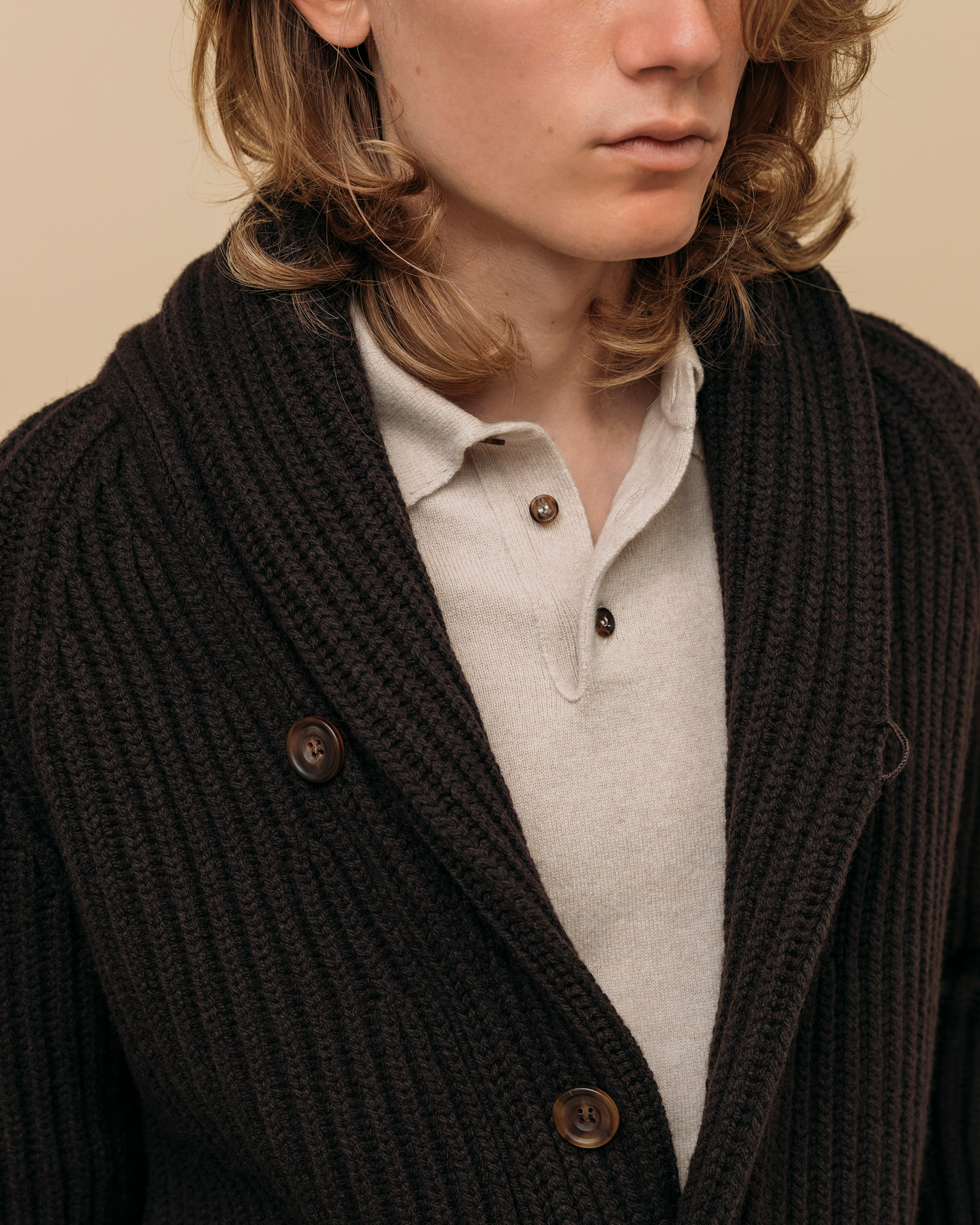 Cashmere polo shirt in oatmeal