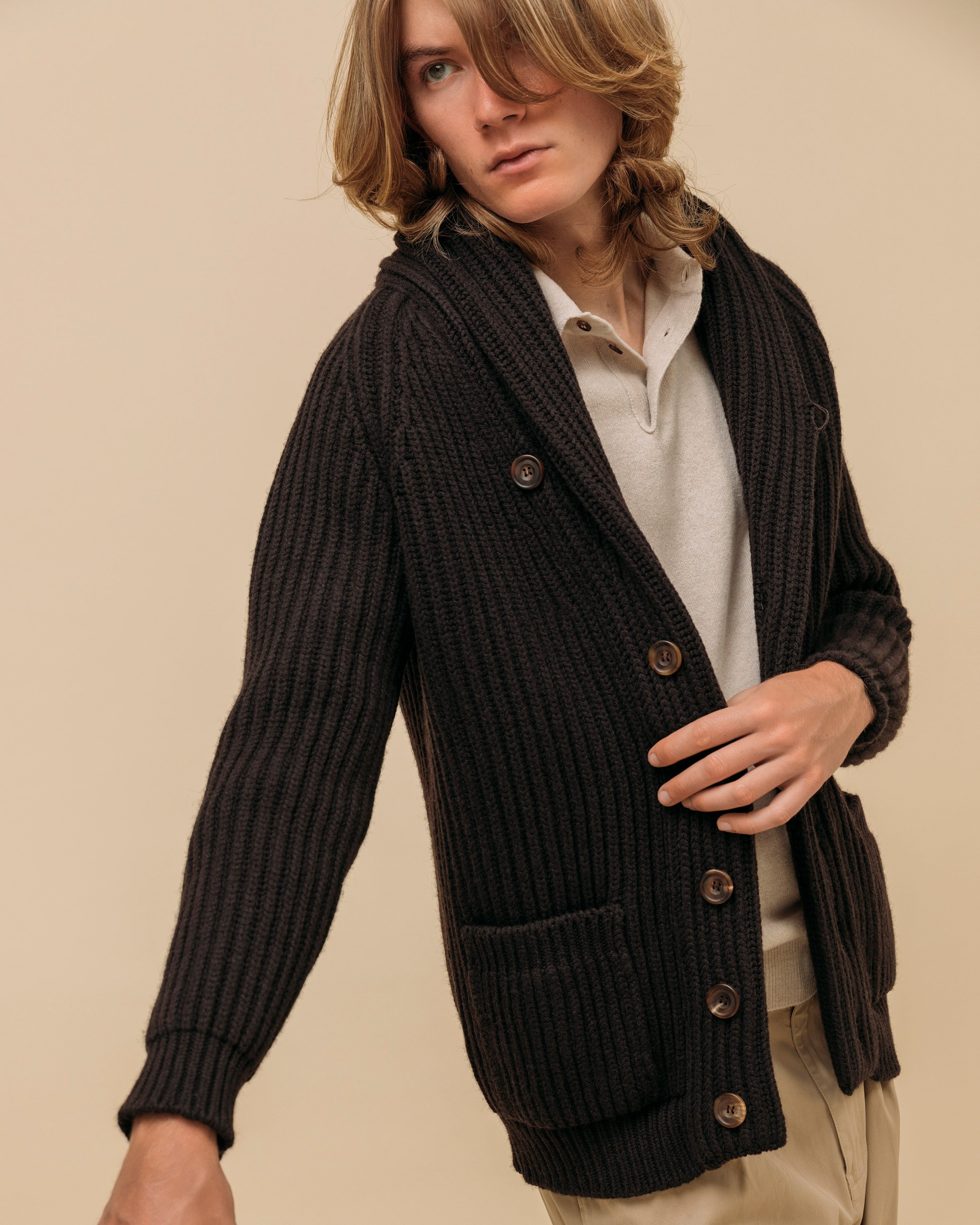 Cashmere polo shirt in oatmeal