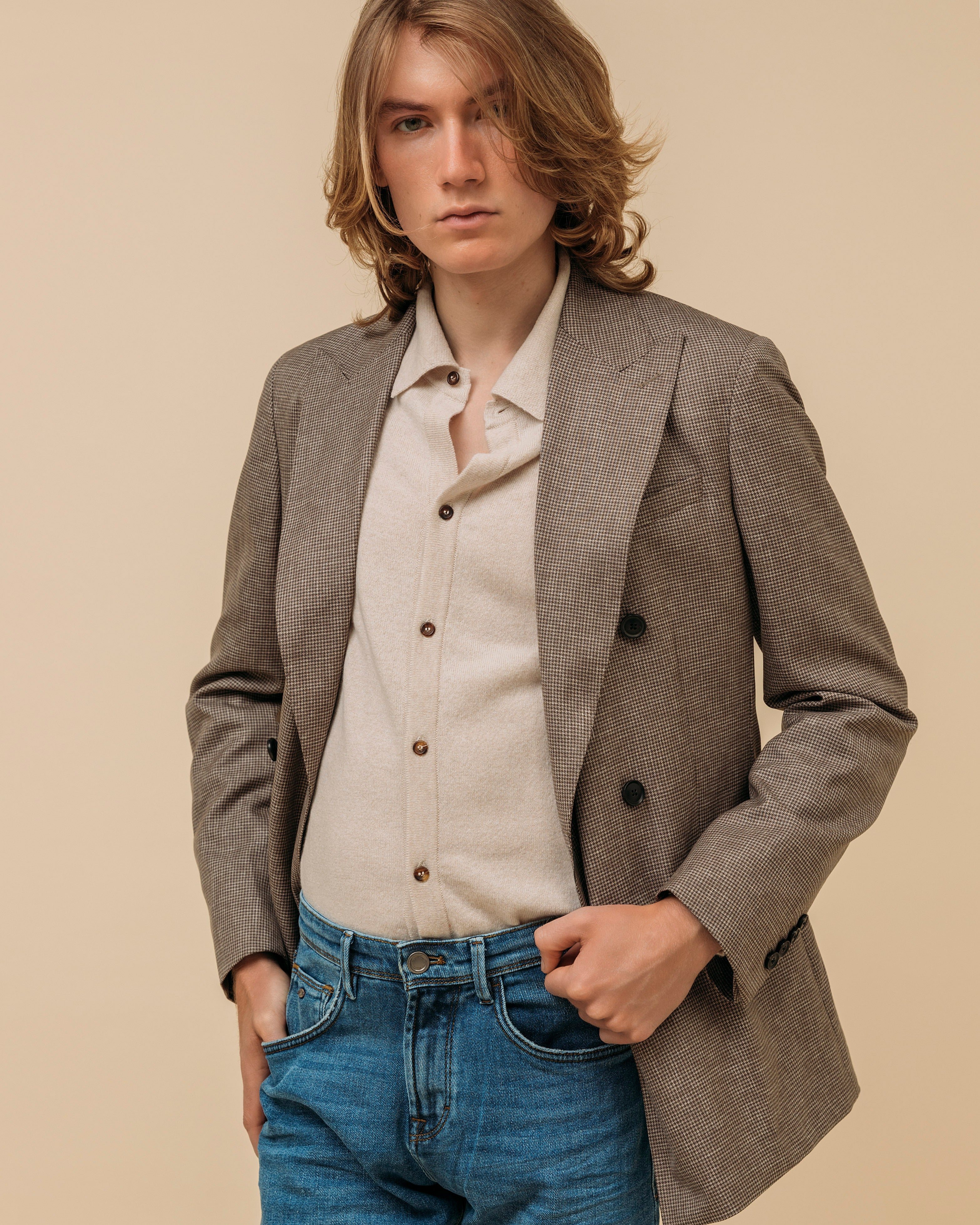 Cashmere shirt cardigan in oatmeal