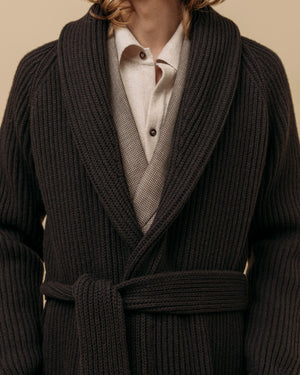 Superfine lambswool shawl coat in dark brown