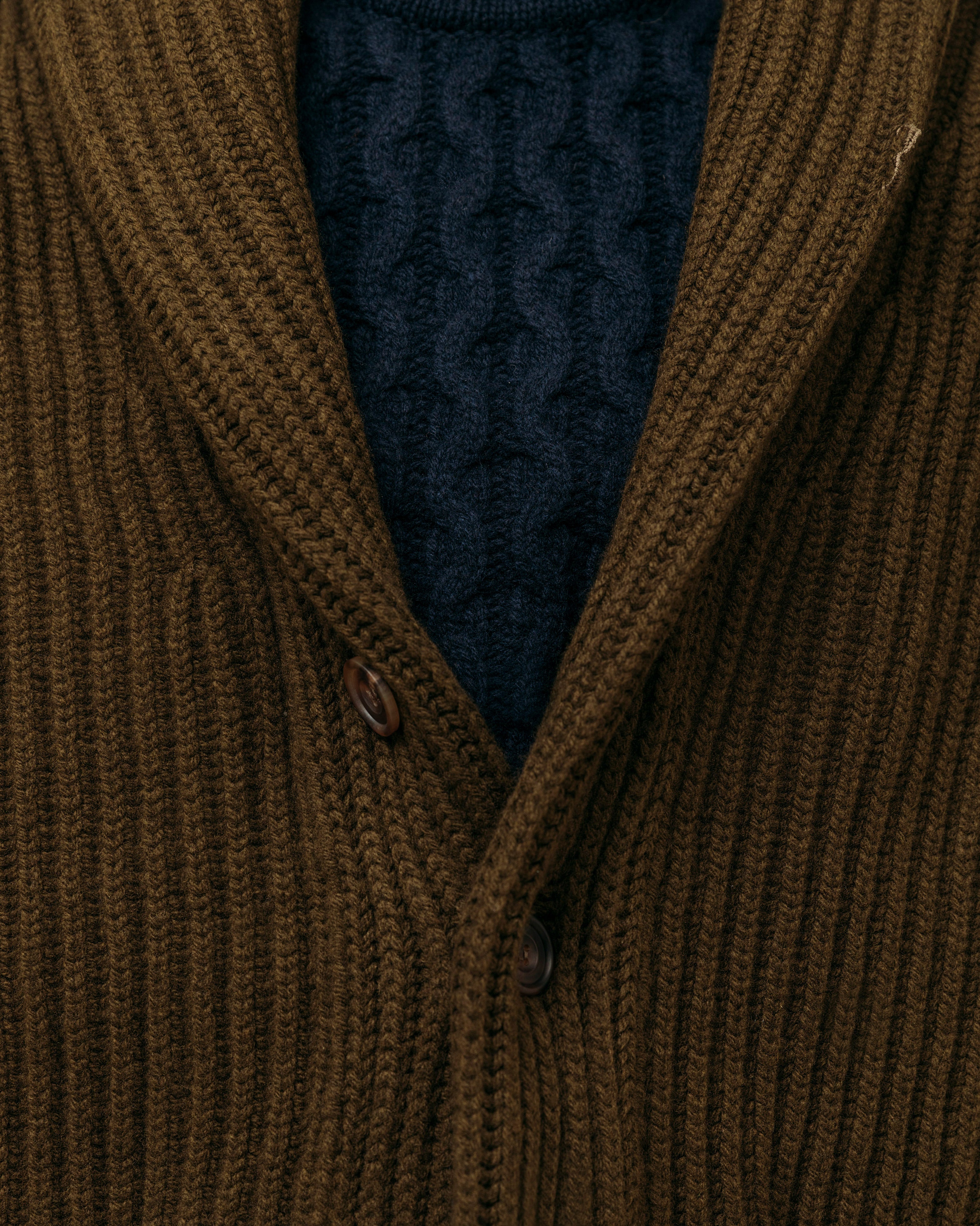 Superfine lambswool shawl collar cardigan in olive