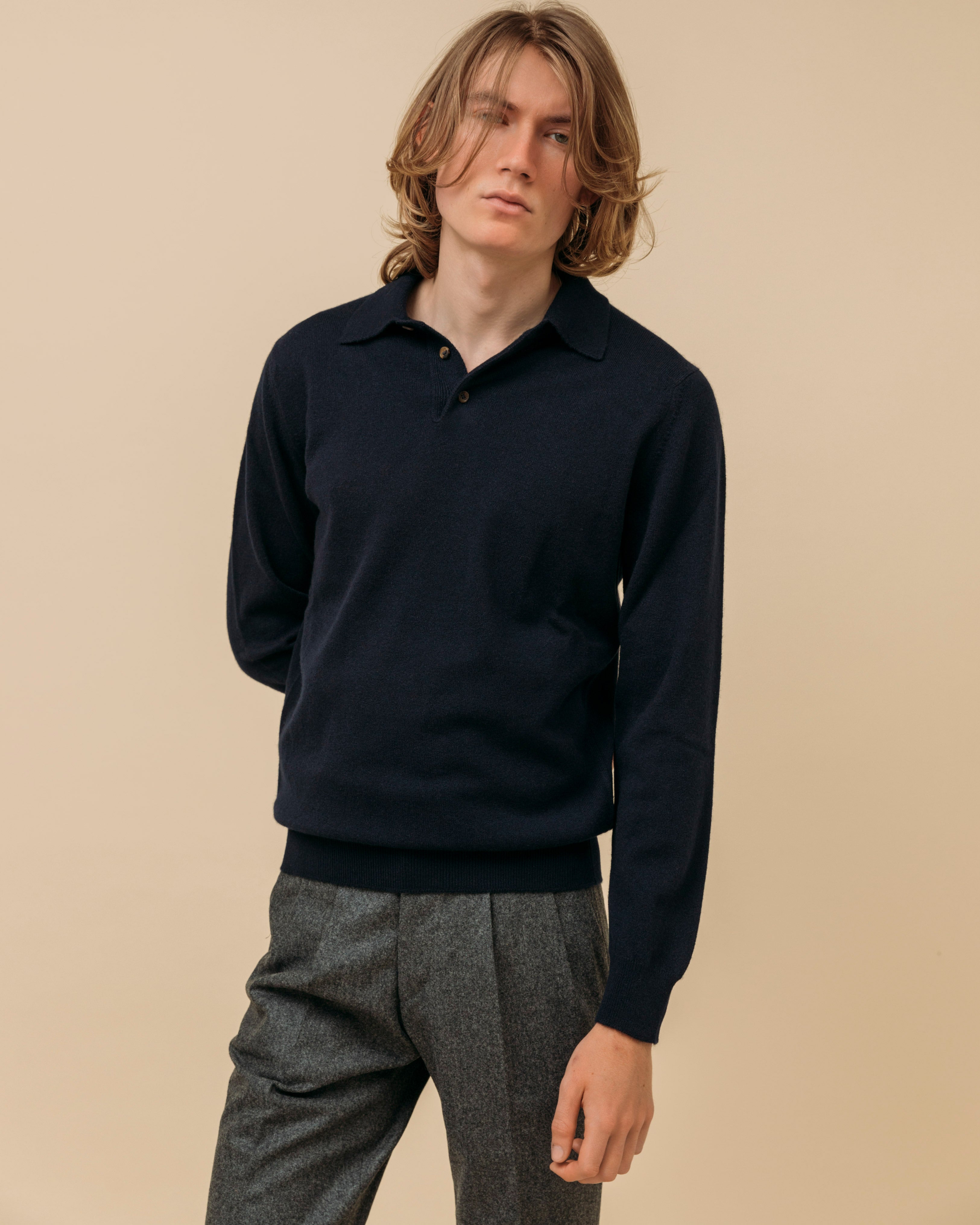 Cashmere Polo Shirt in Navy – Colhay's