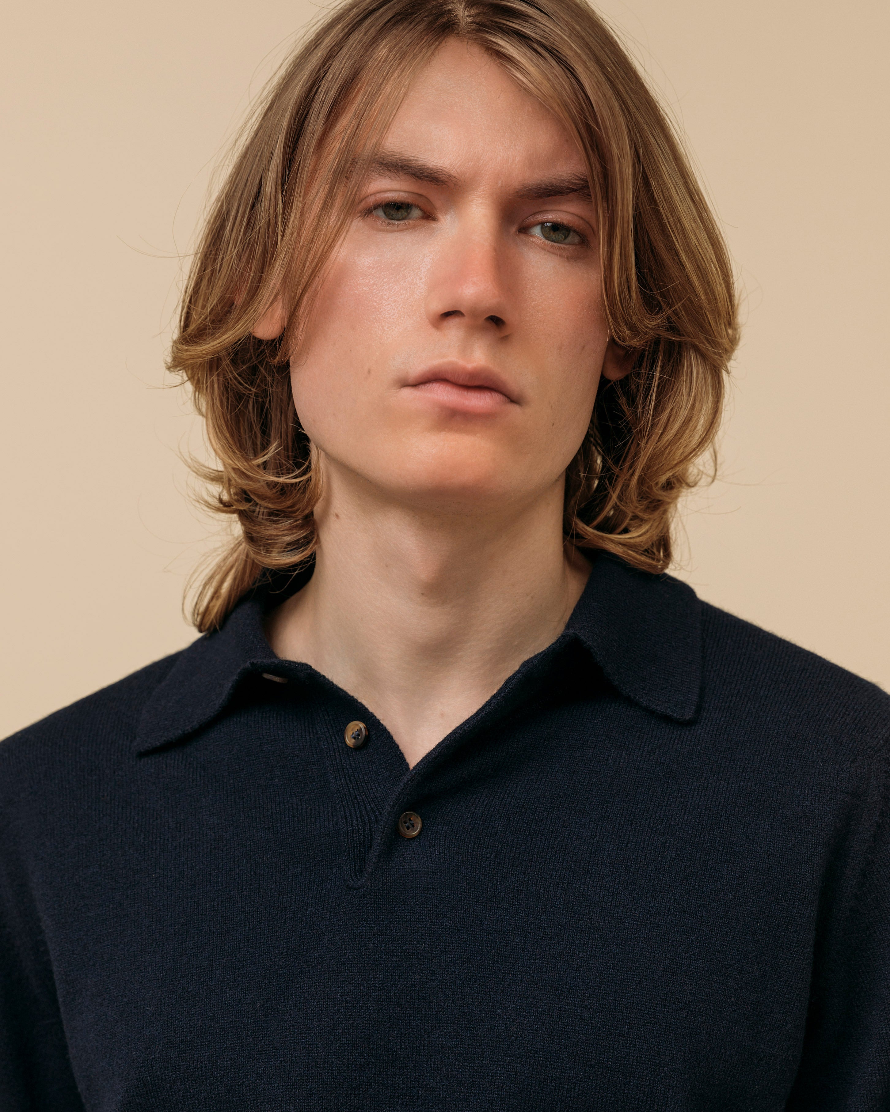 Cashmere polo shirt in navy