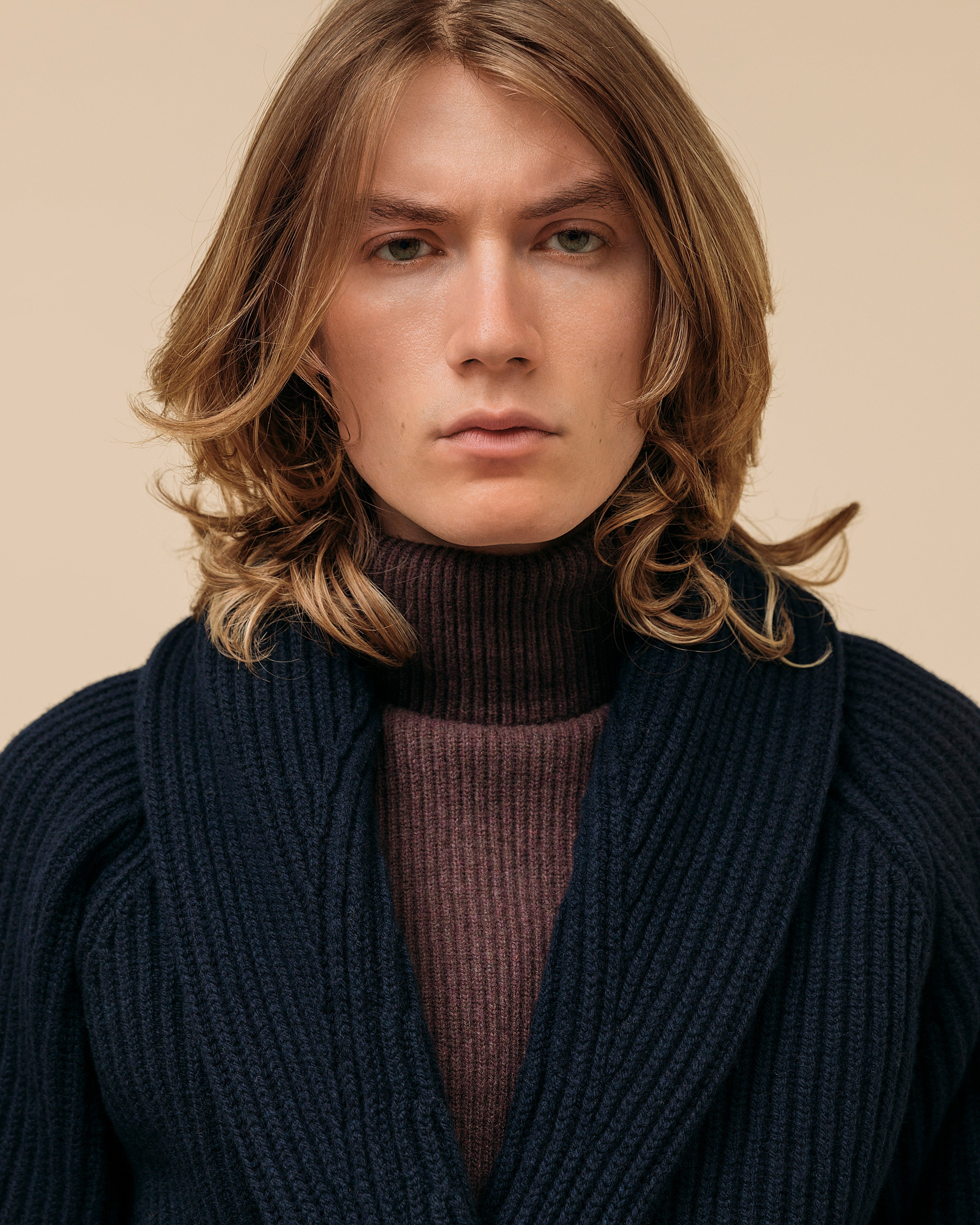 Superfine lambswool shawl coat in navy