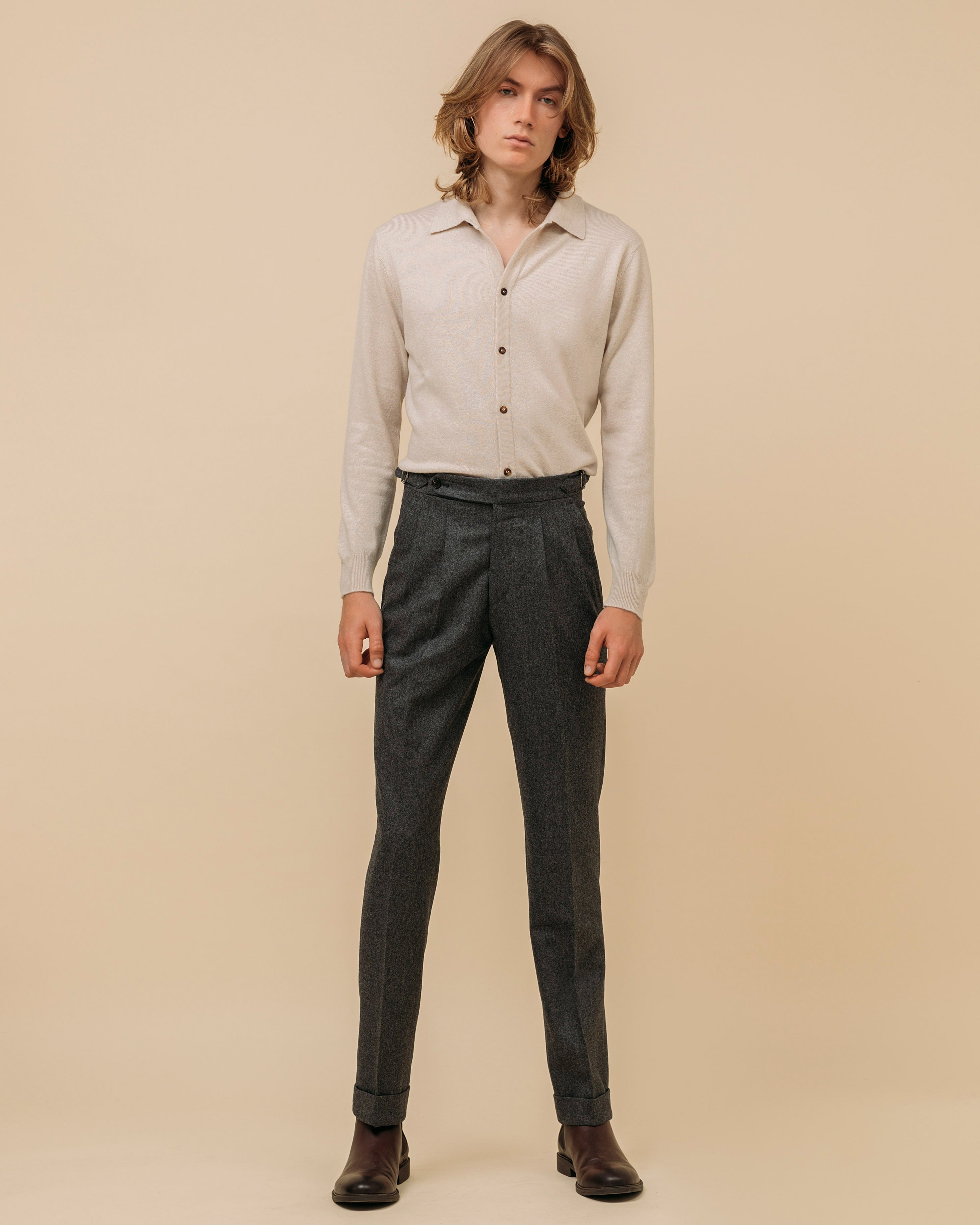 Cashmere shirt cardigan in oatmeal