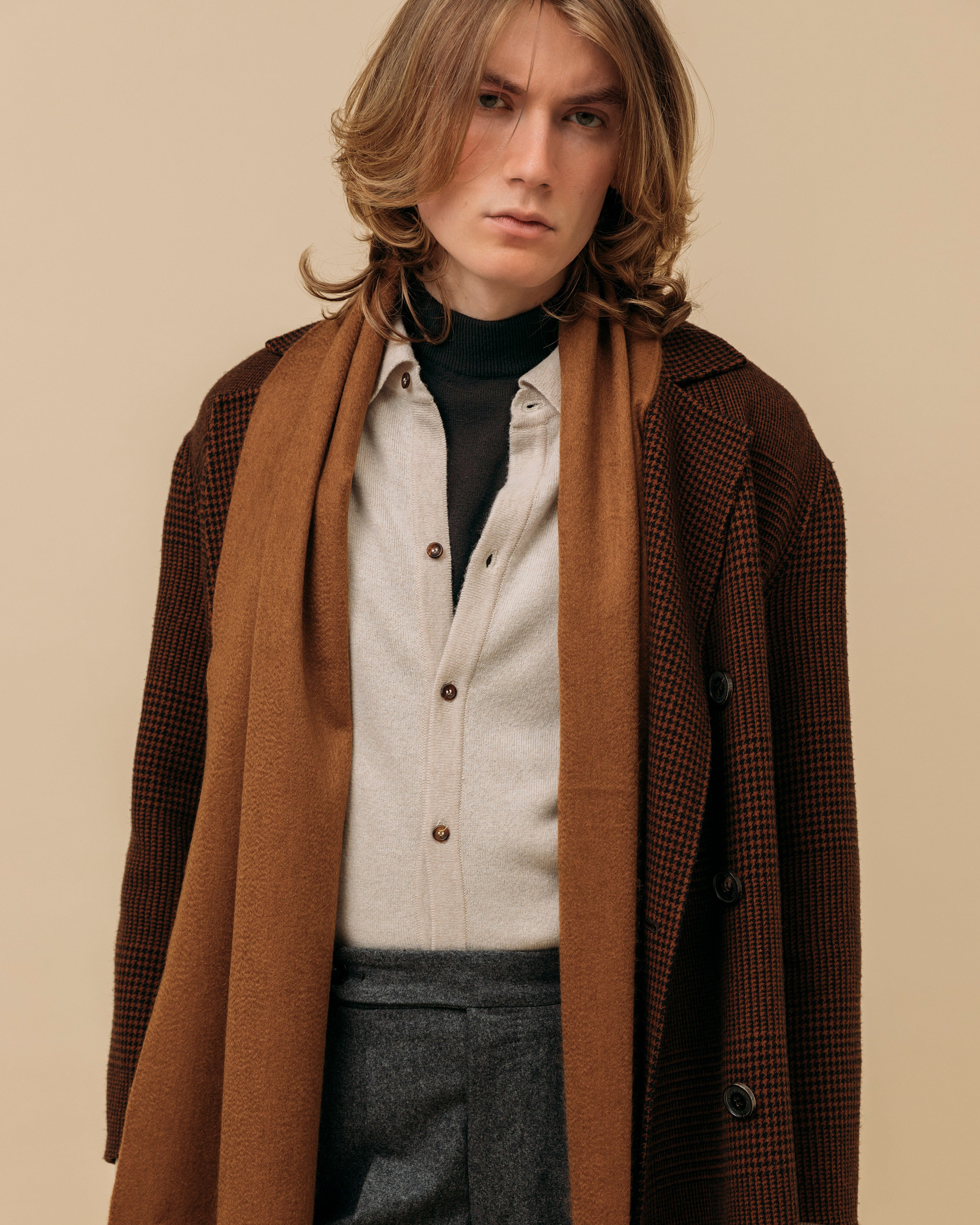 Cashmere shirt cardigan in oatmeal