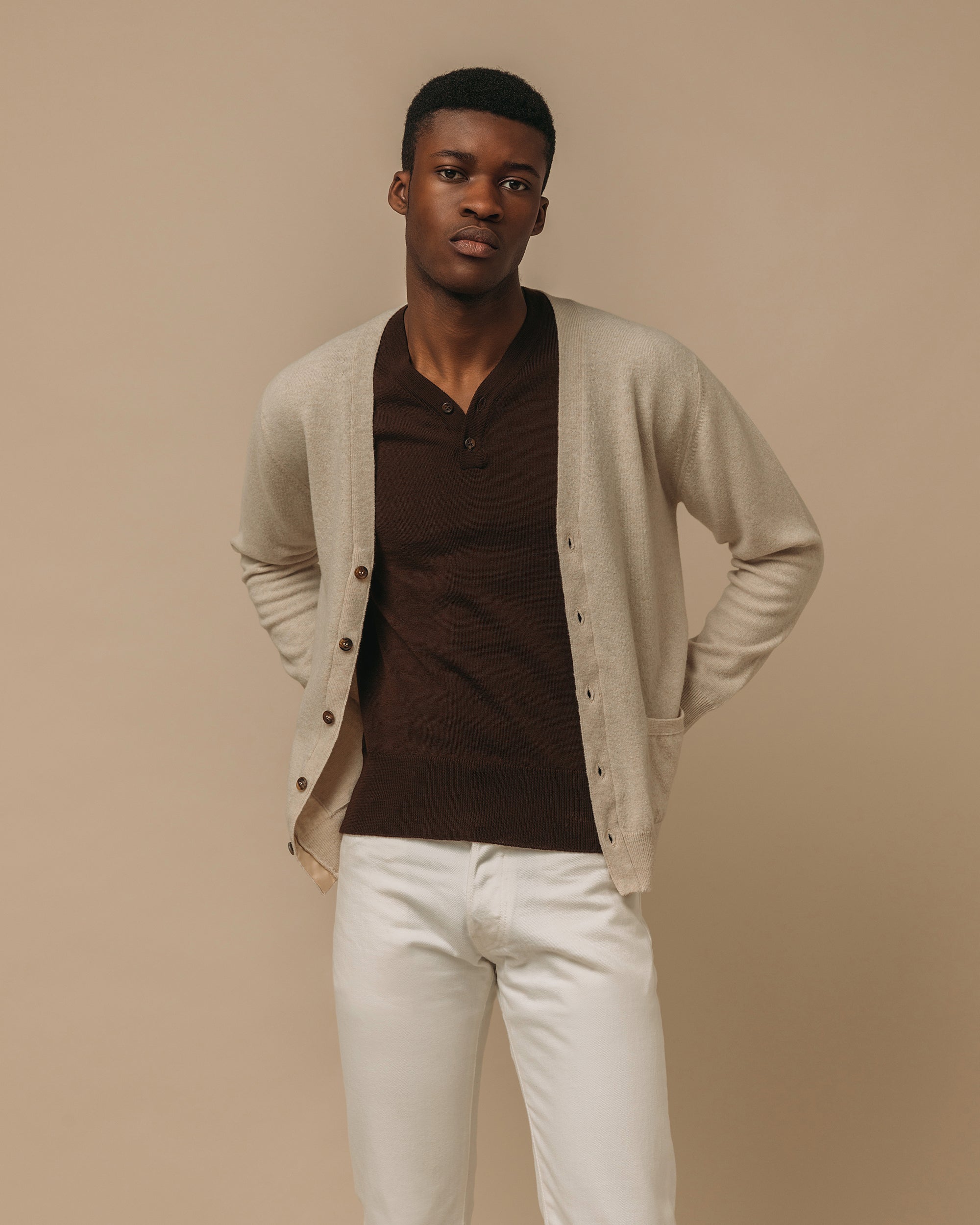 Henley Shirt Tan Shawl Cardigan Merino Rower's Henley Shirt In
