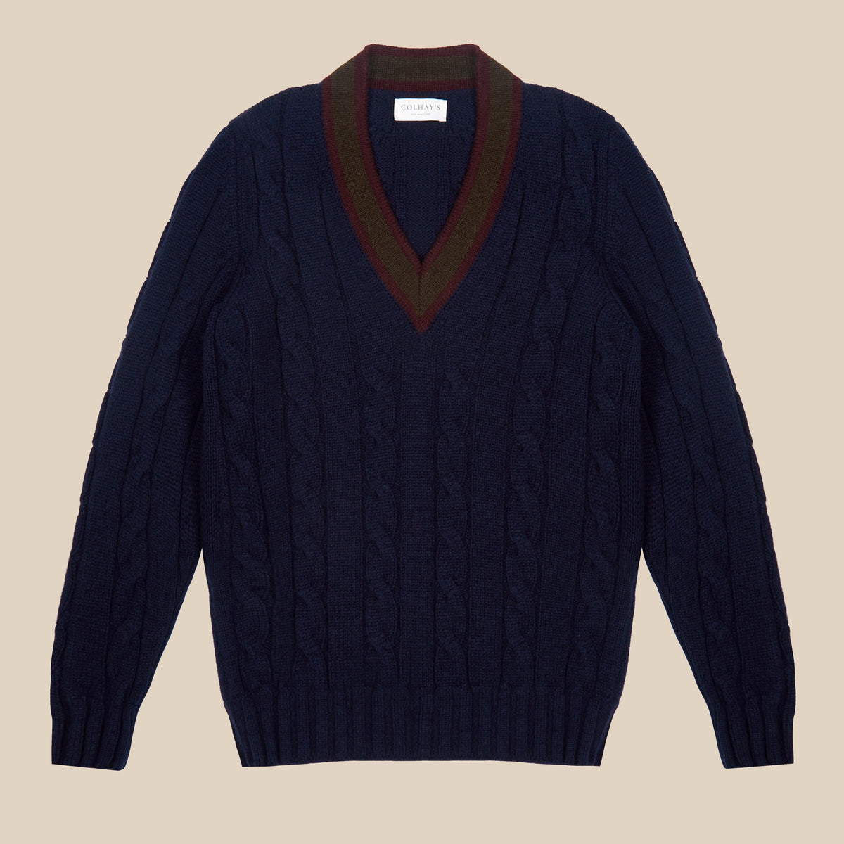 Superfine lambswool cricket sweater in navy burgundy and olive