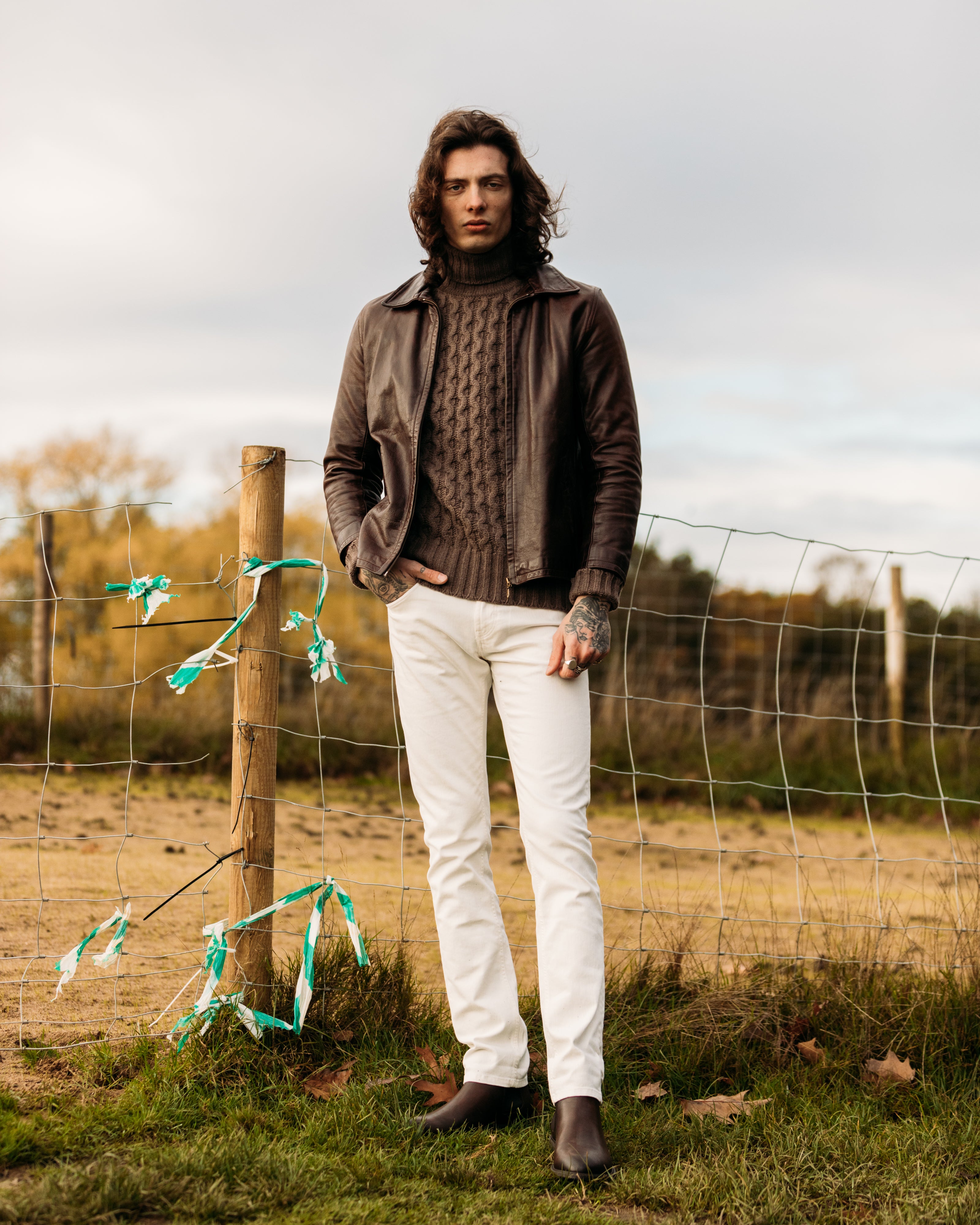Superfine lambswool fisherman cable rollneck in tobacco brown - Colhay's
