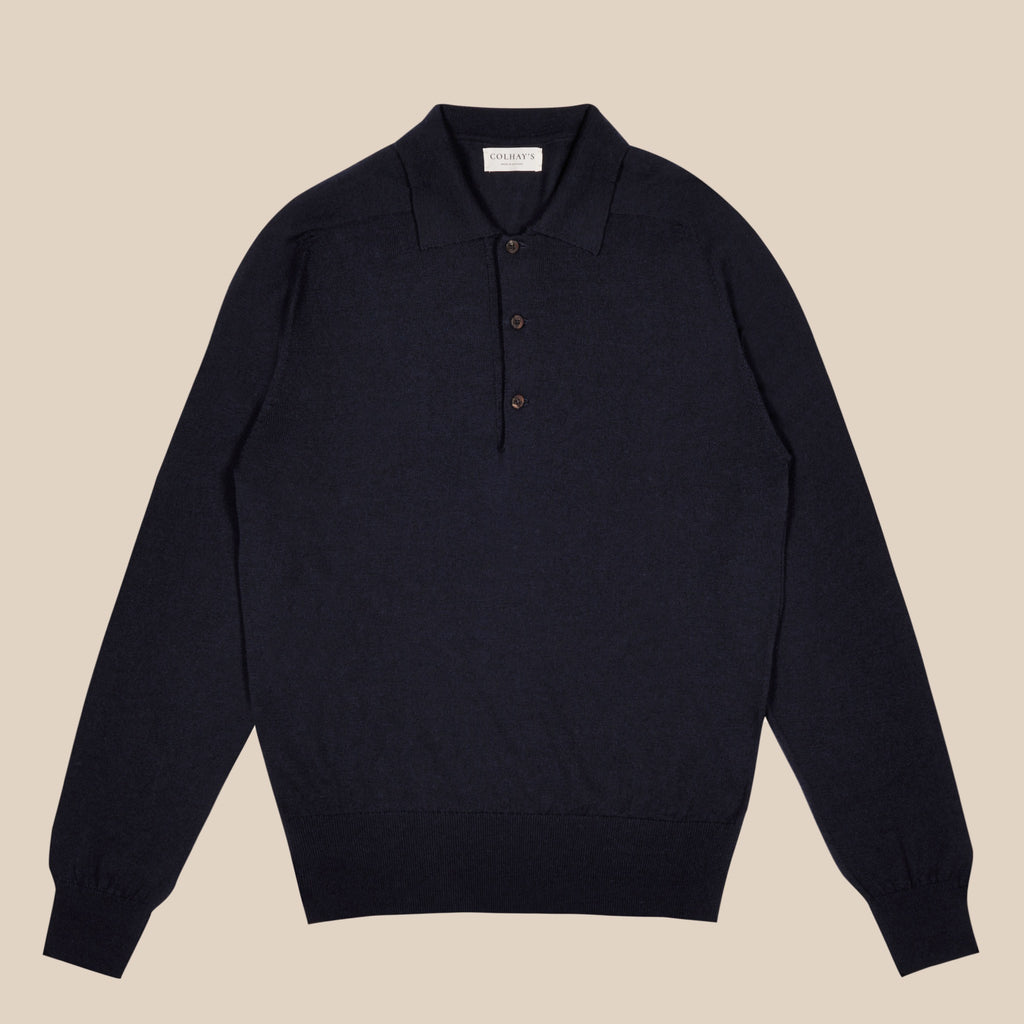 Merino father's polo shirt in navy
