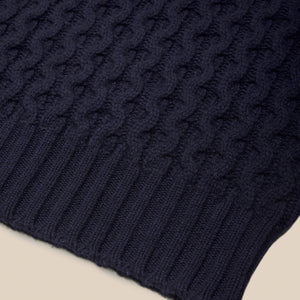 Superfine lambswool fisherman cable rollneck in navy - Colhay's