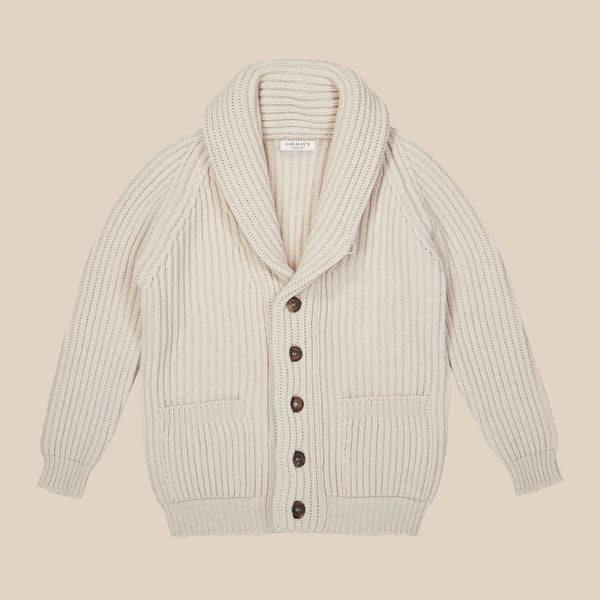 Shawl Collar Cardigan in Ecru - Superfine Lambswool – Colhay's