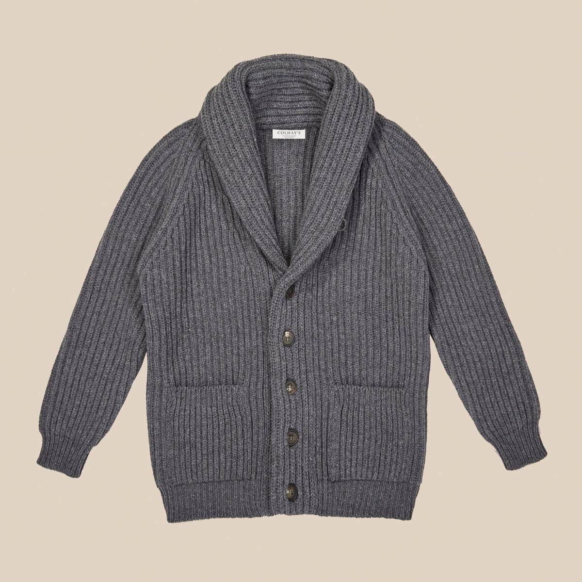 Shawl Collar Cardigan in Grey Mélange Superfine Lambswool