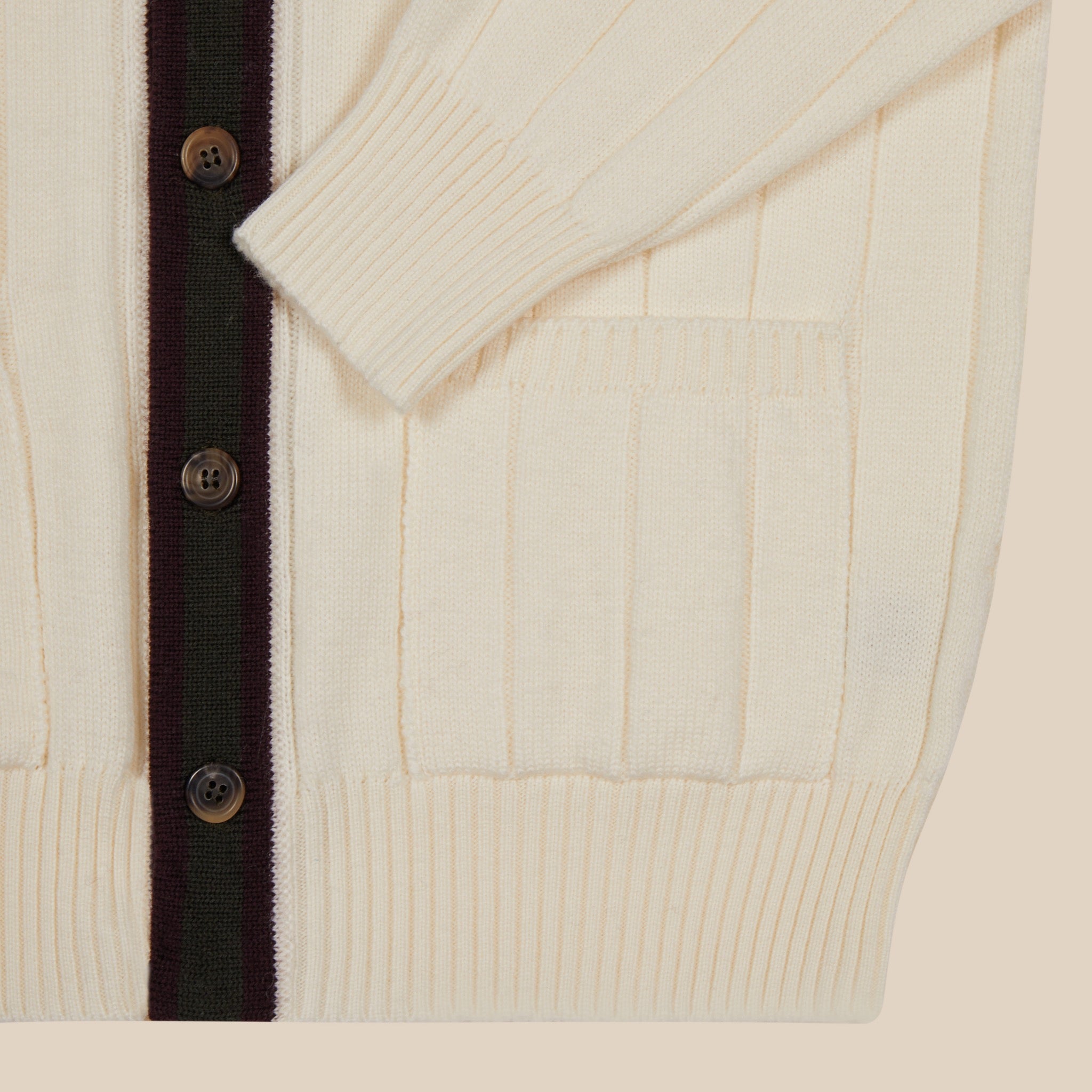 Merino club cardigan in cream purple and green