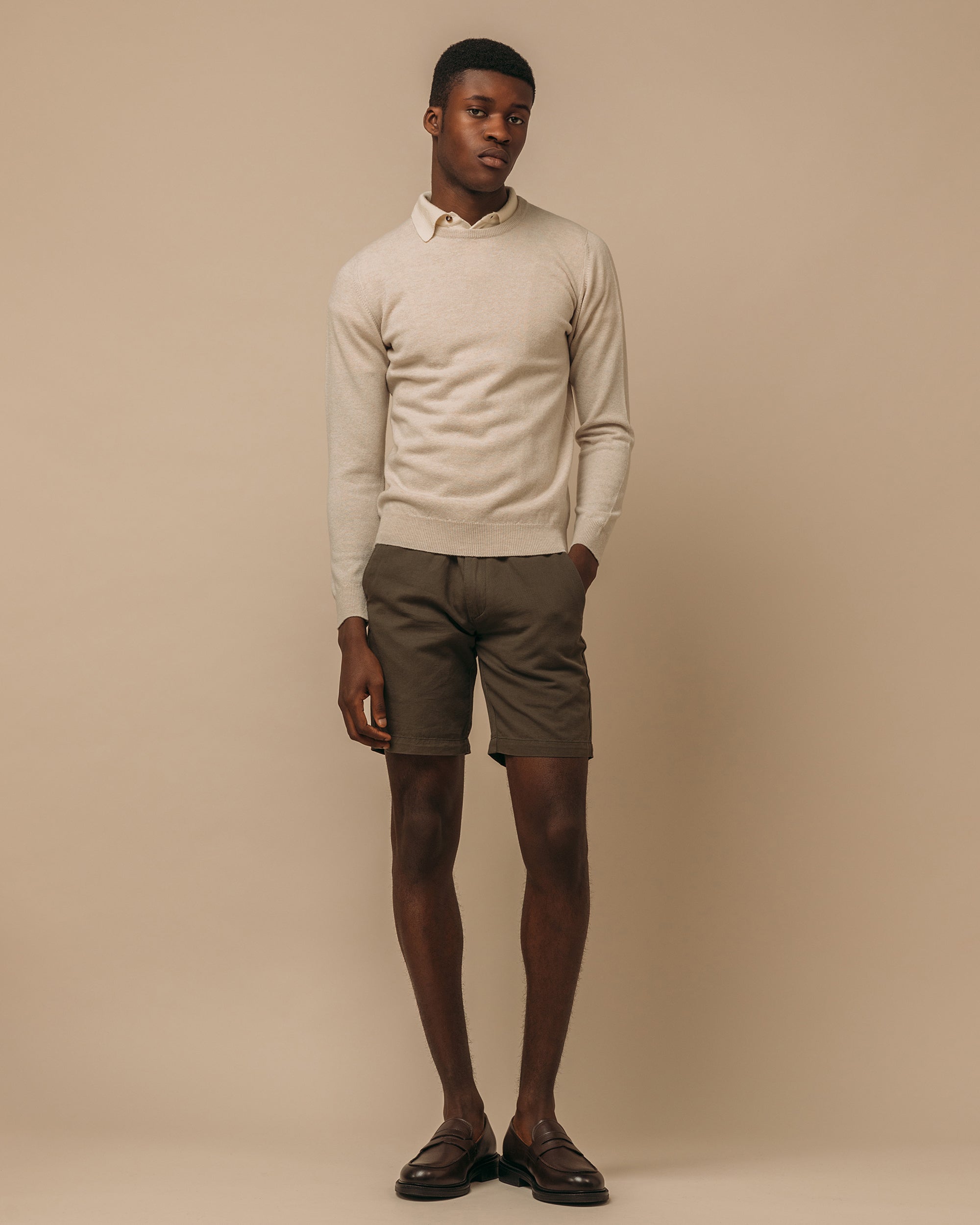 Superfine lambswool crew neck in oatmeal - Colhay's