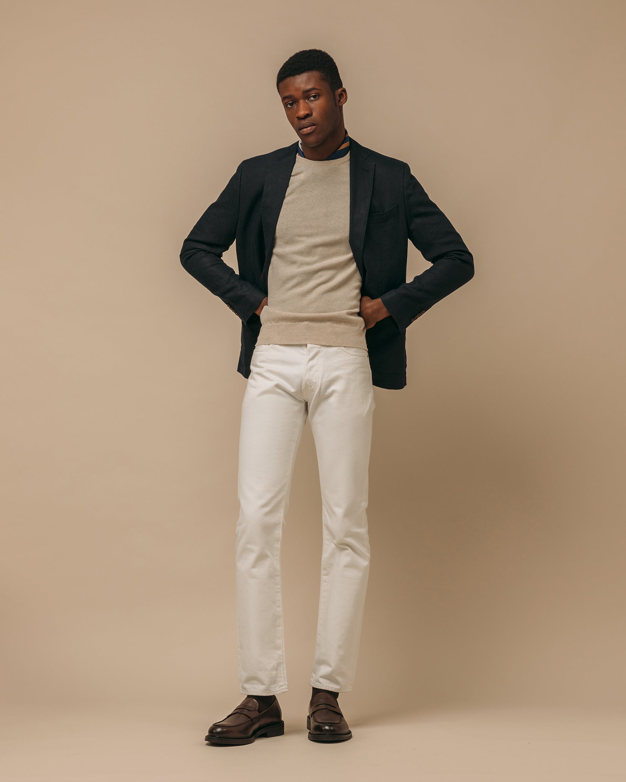 Superfine lambswool crew neck in oatmeal - Colhay's