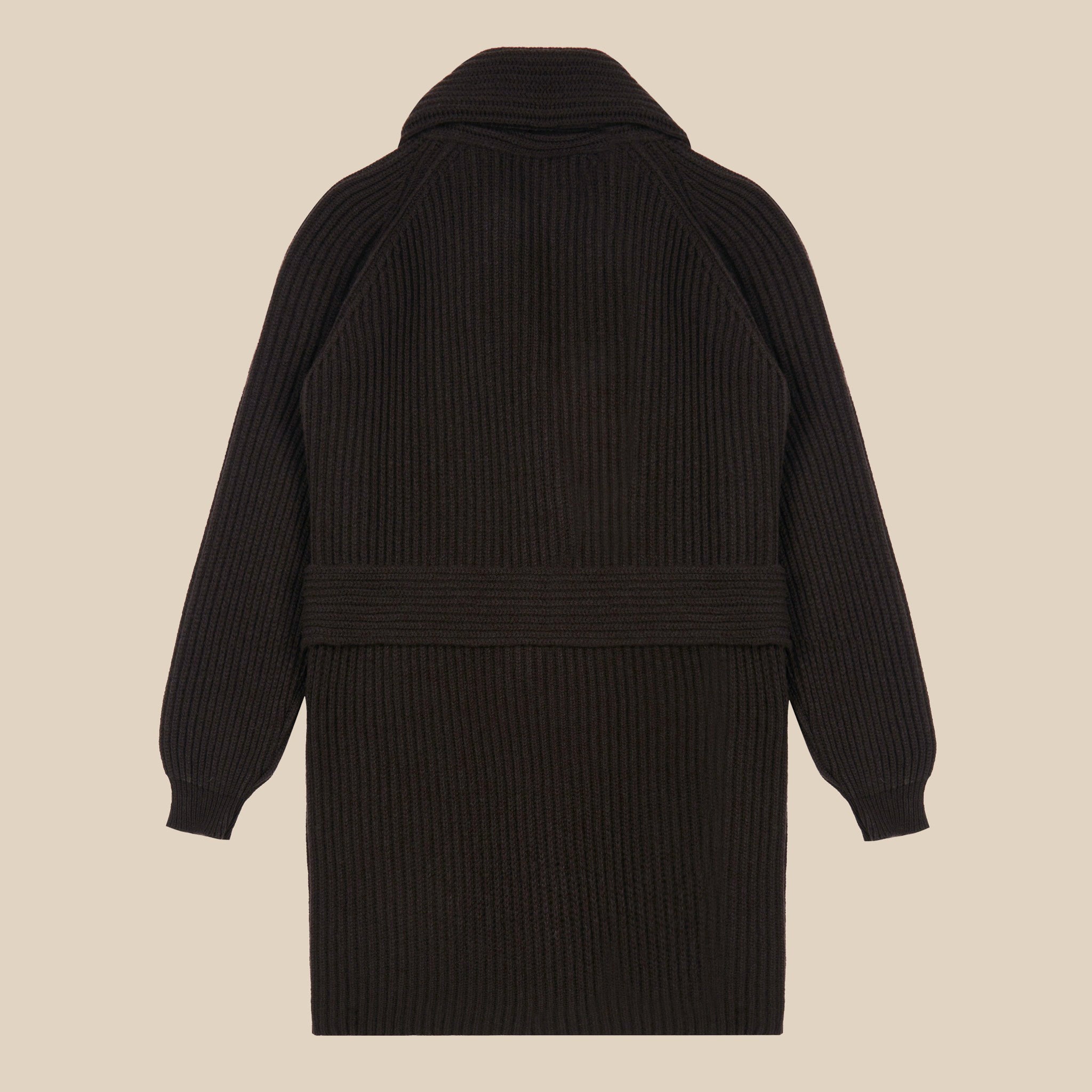 Superfine lambswool shawl coat in dark brown
