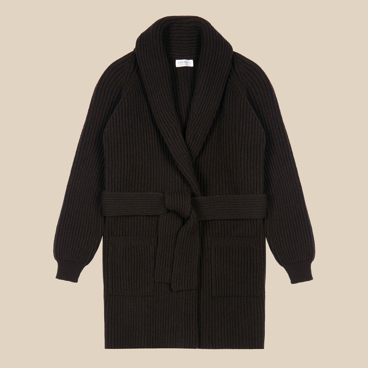 Superfine lambswool shawl coat in dark brown