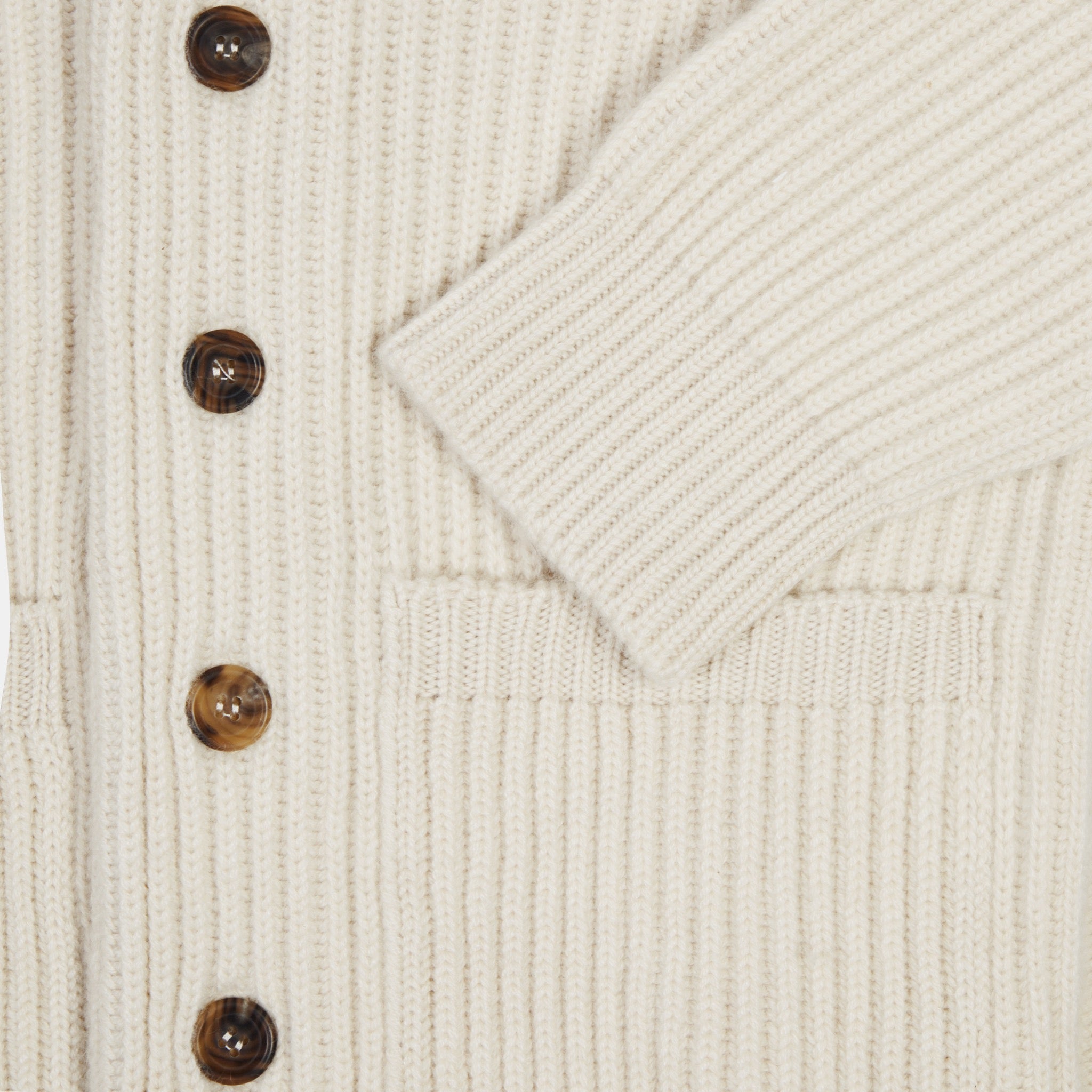 Cashmere shawl collar cardigan in ecru